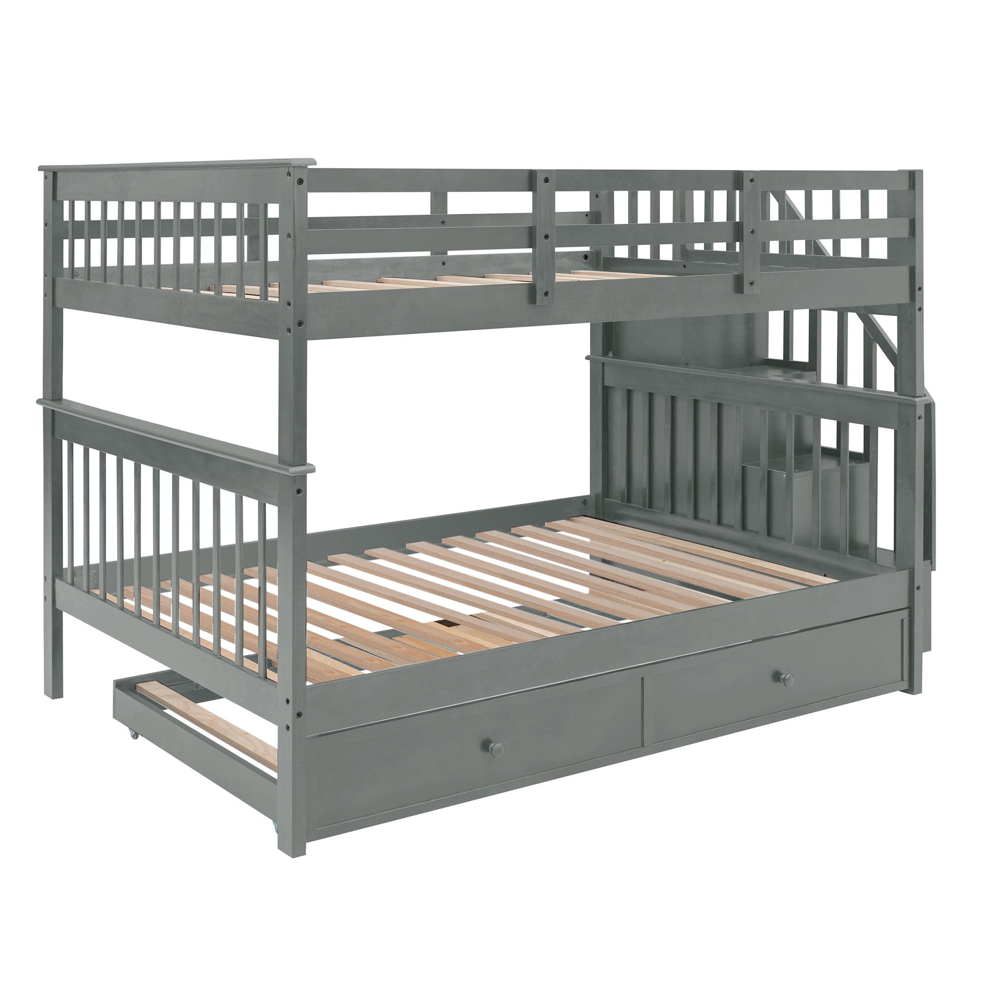 Stairway Bunk Bed With Storage And Guard Rail For Bedroom
