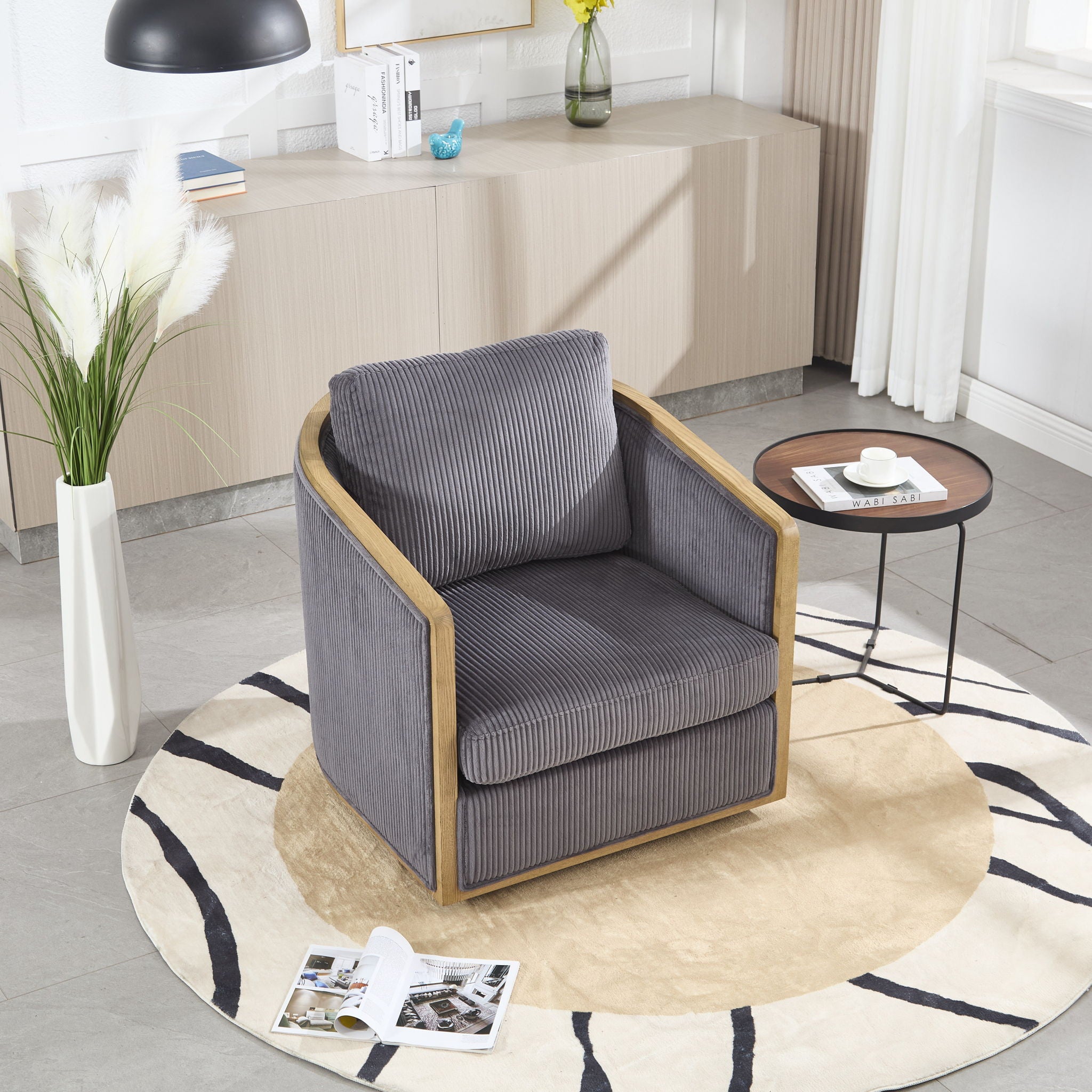 Corduroy Barrel Chair, 360 Degree Swivel