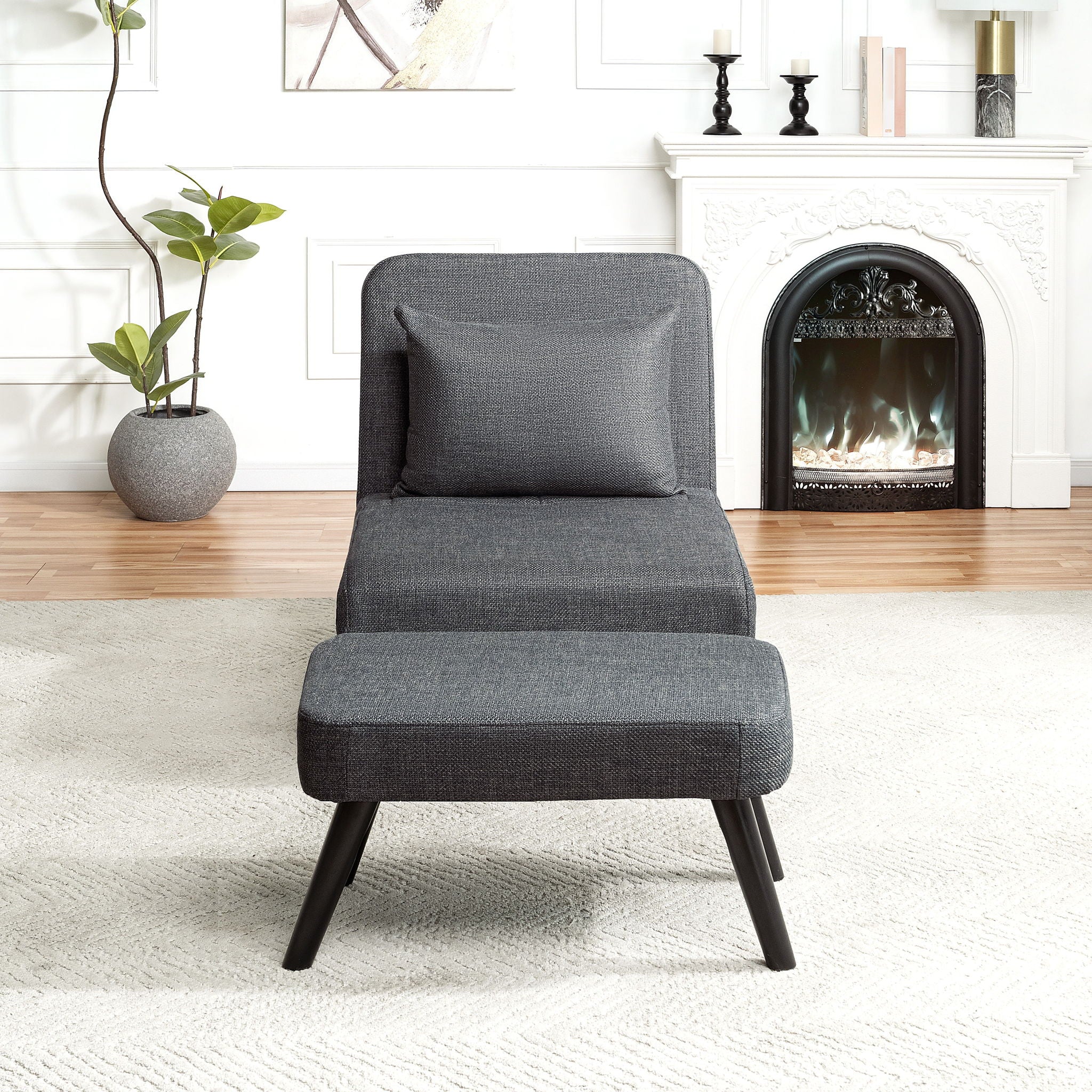 3 In 1 Foldable Linen Chaise Lounge With Adjustable Backrest