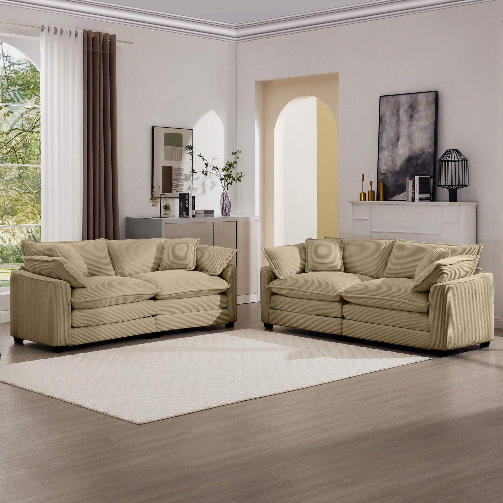 Elegant Corduroy Oversized Sectional Sofa Set With Deep Seats And Flexible Layout