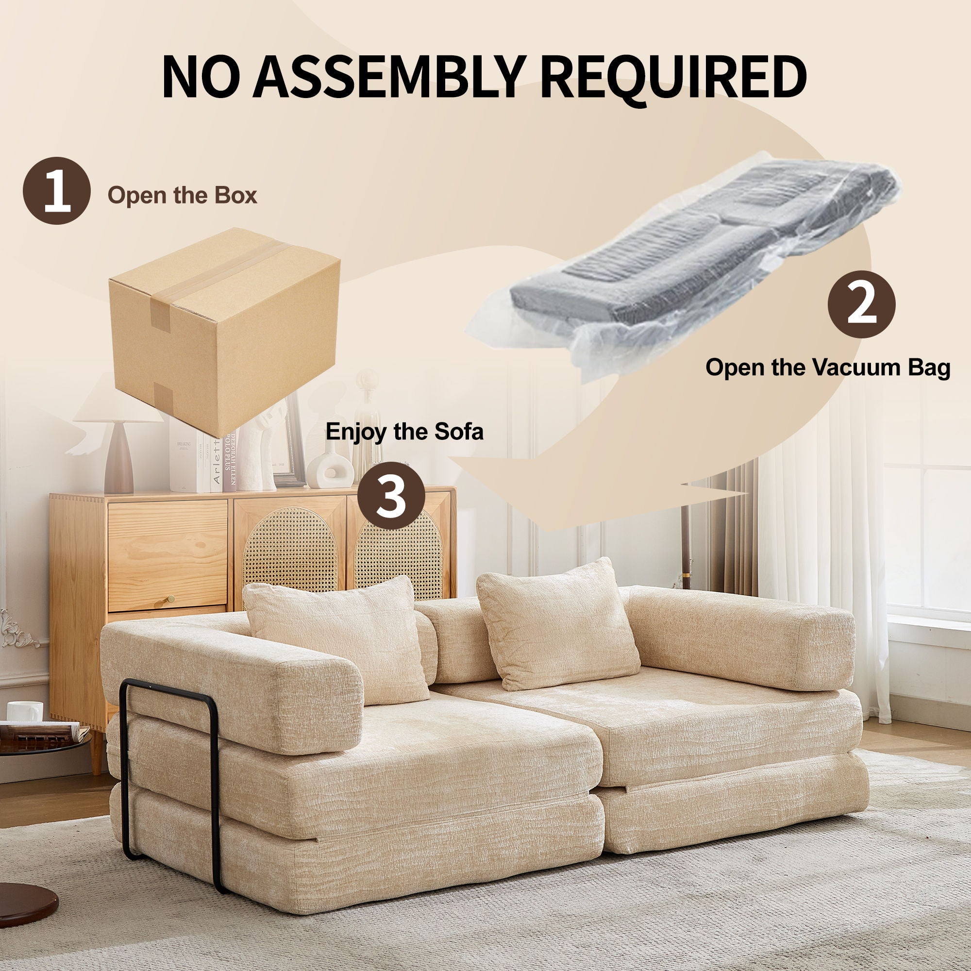 Convertible Floor Sofa Bed With Pillow Back Support Armrest
