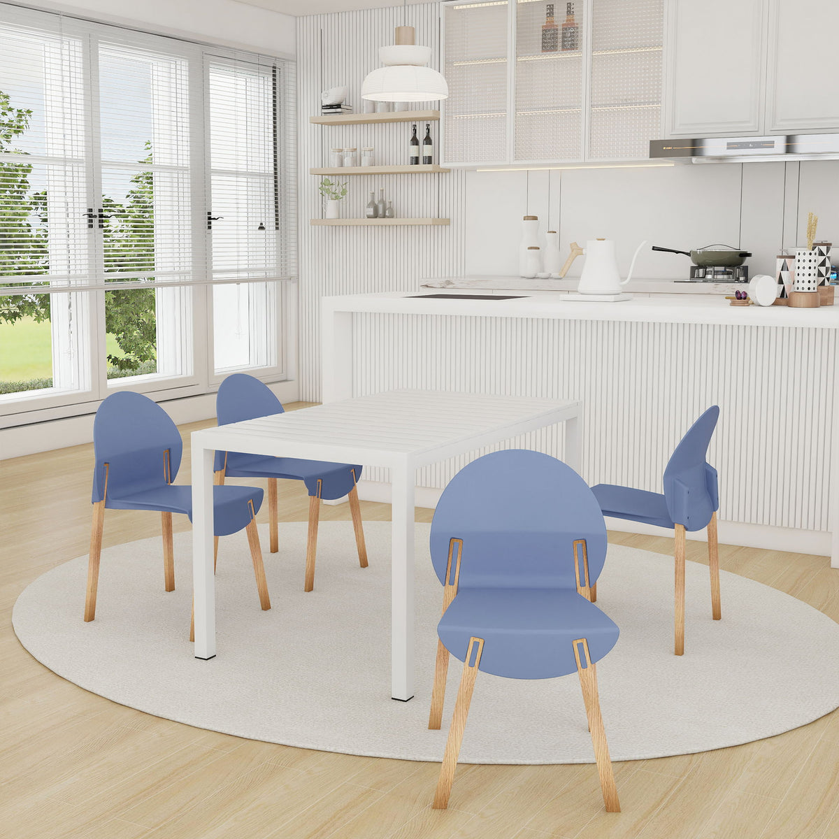 4 Piece Set Of Single Chairs With Long Table
