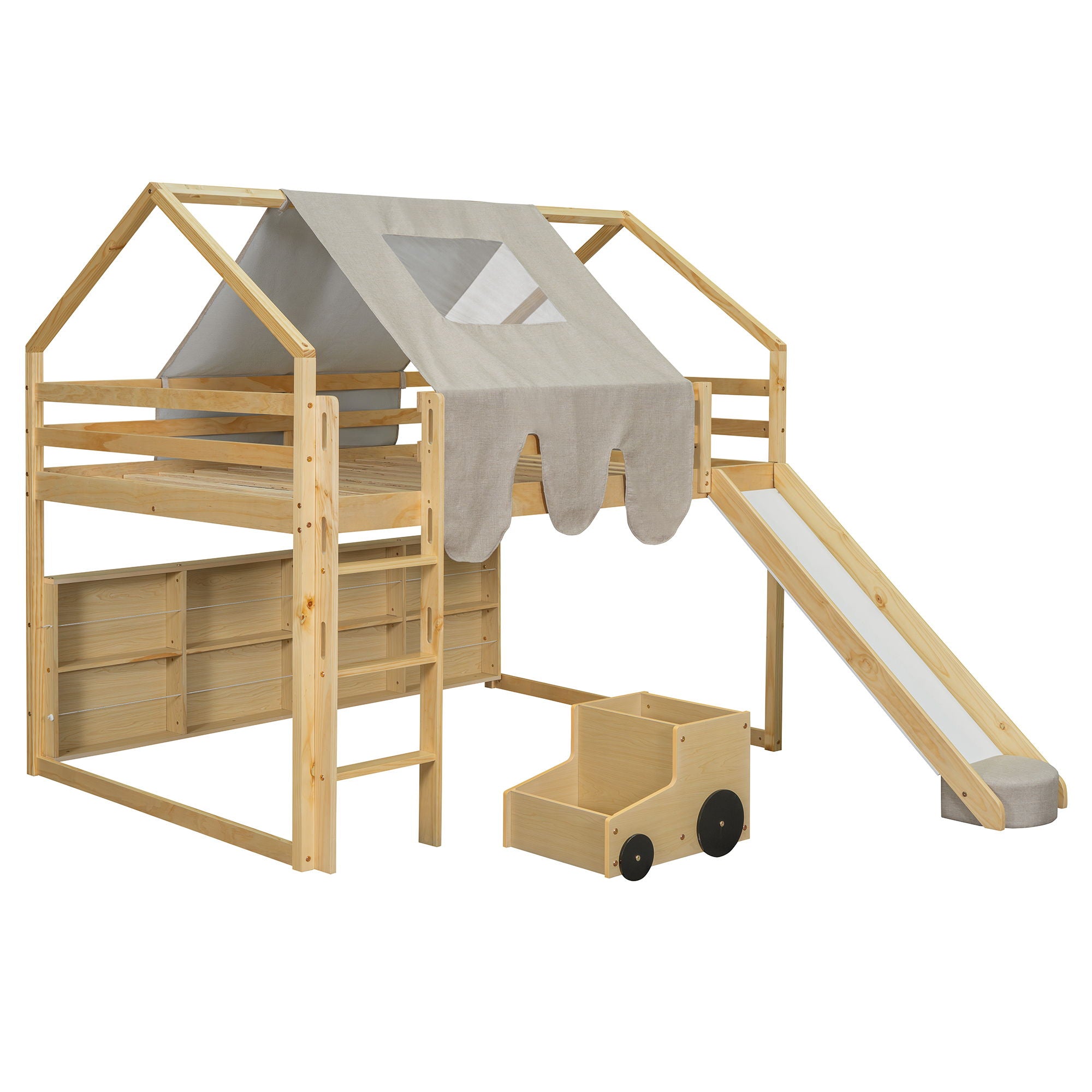 Loft Bed With House Shaped Frame And Tent