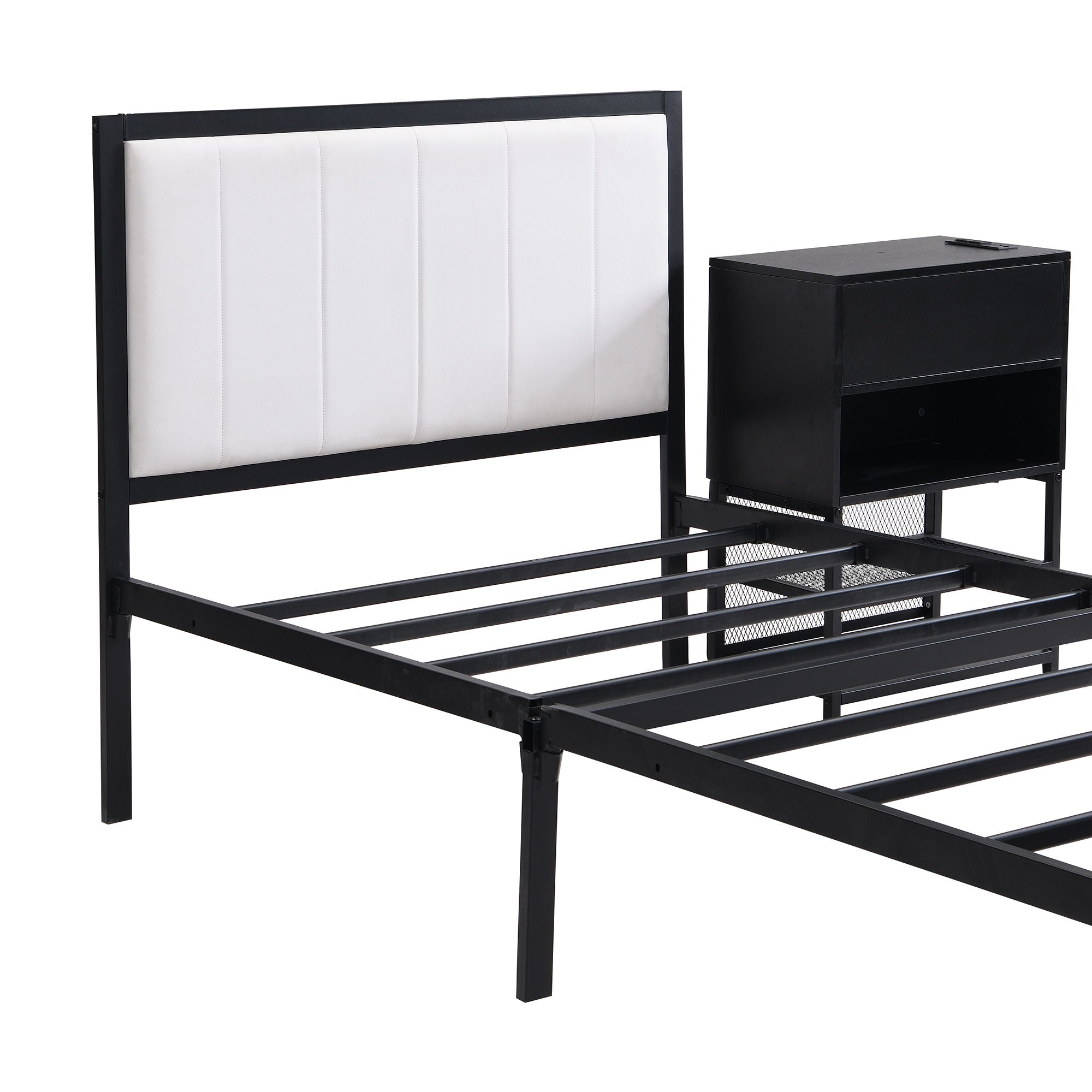 Platform Bed With 2 Tier Storage Shelves, Storage Cabinet