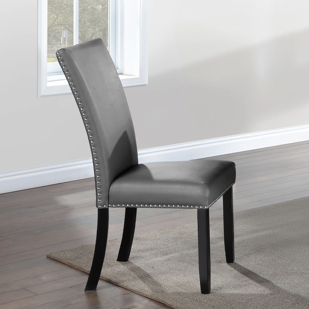 ACME Caralin - Side Chair (Set of 2) - Gray Synthetic Leather & Black Finish | Meri Furniture