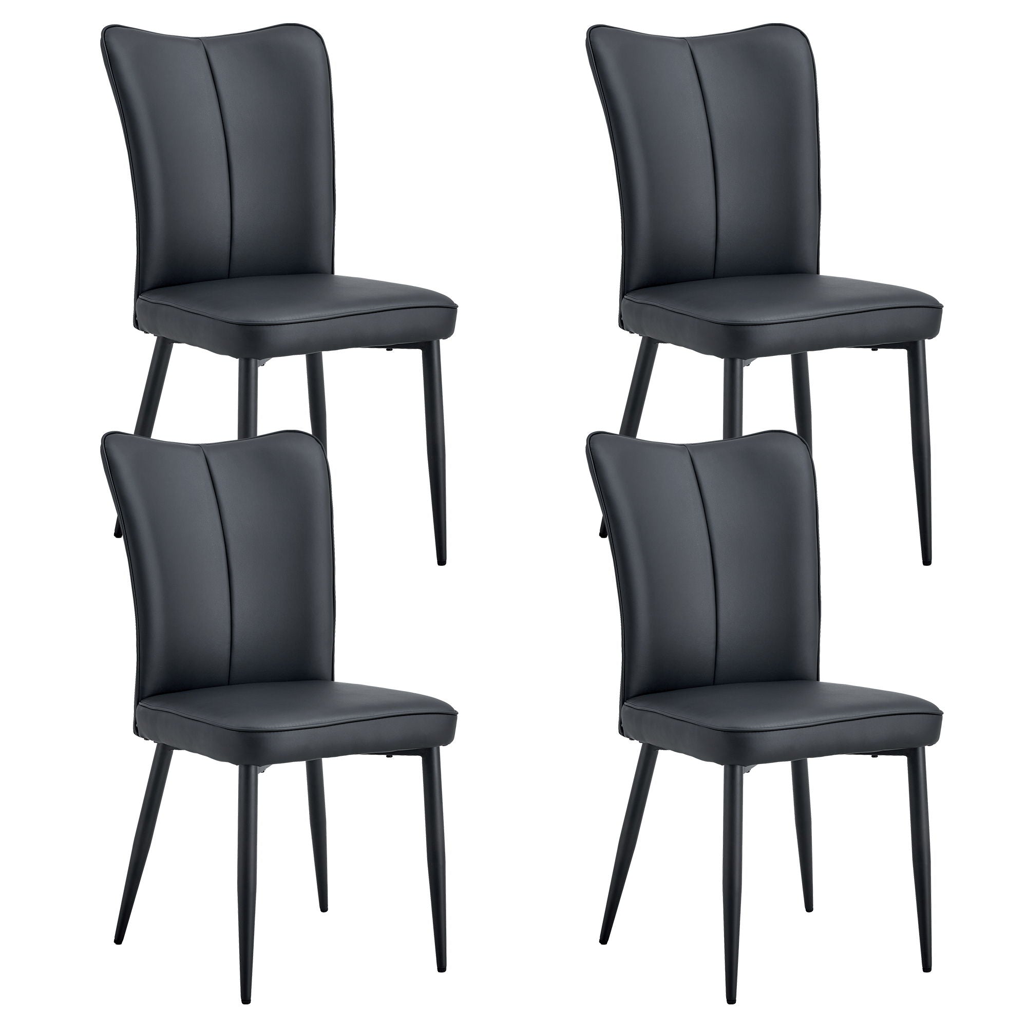 Modern Chair Set 4 Pieces With Vertical Backrest Design For Kitchen And Living Rooms - Black