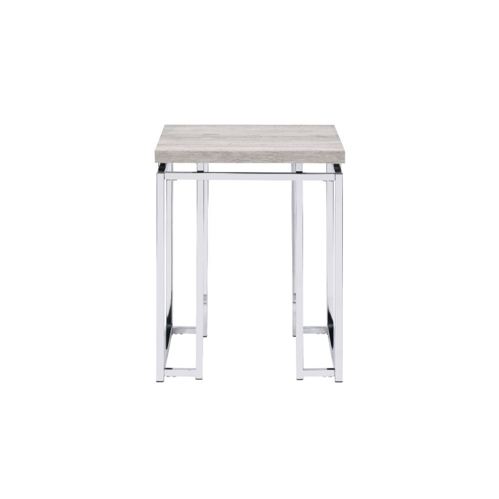 ACME Chafik - End Table - Natural Oak & Chrome | Meri Furniture
