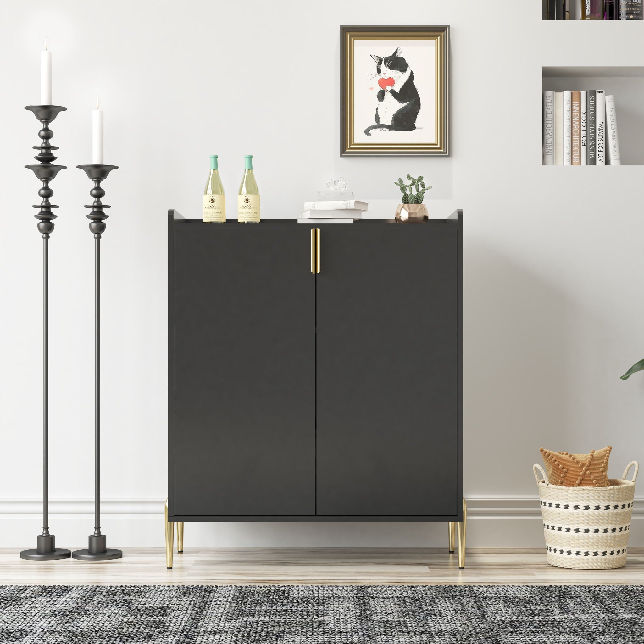 Wine Bar Cabinet With Adjustable Shelf, 2 Door Sideboard With Soft-Closing Hinges And Feet