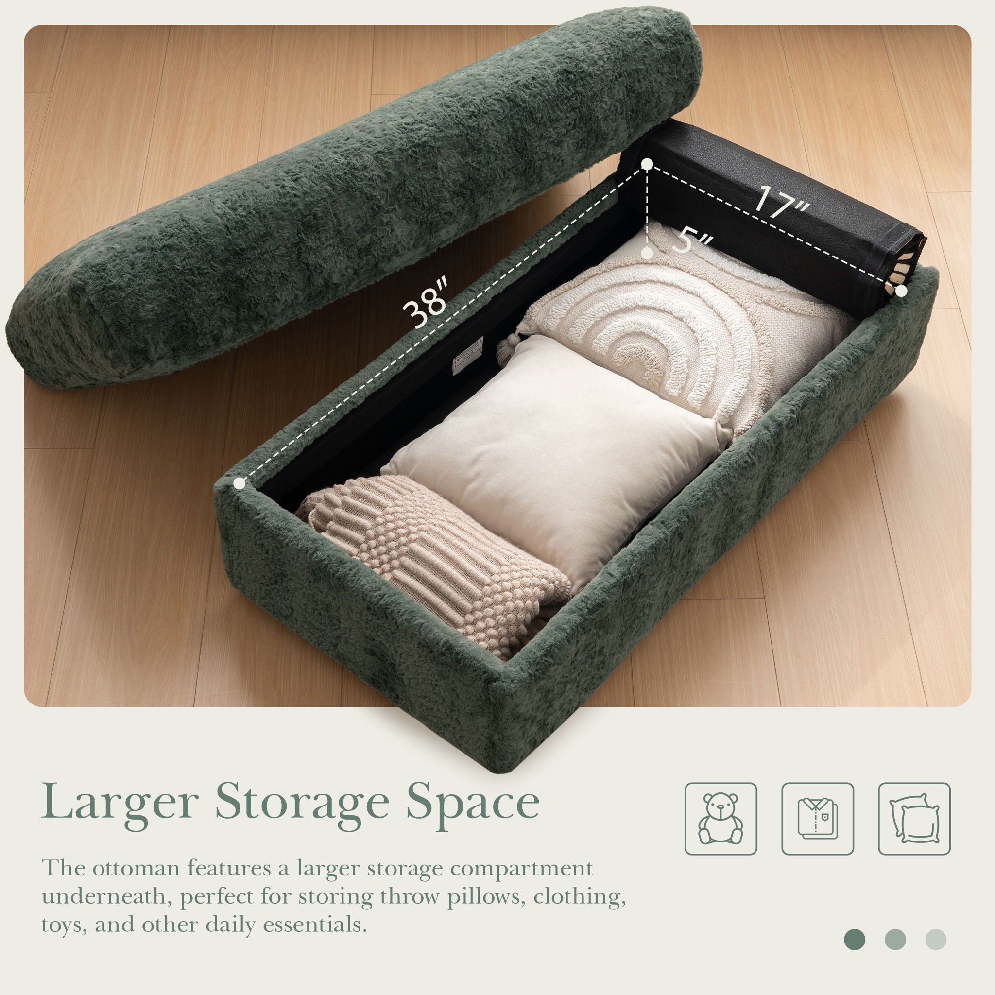 Oversized Chaise Lounge Indoor Rabbit Fur Sofa Bed With Storage Ottoman And Armrests Cup Holders With Deep Seat