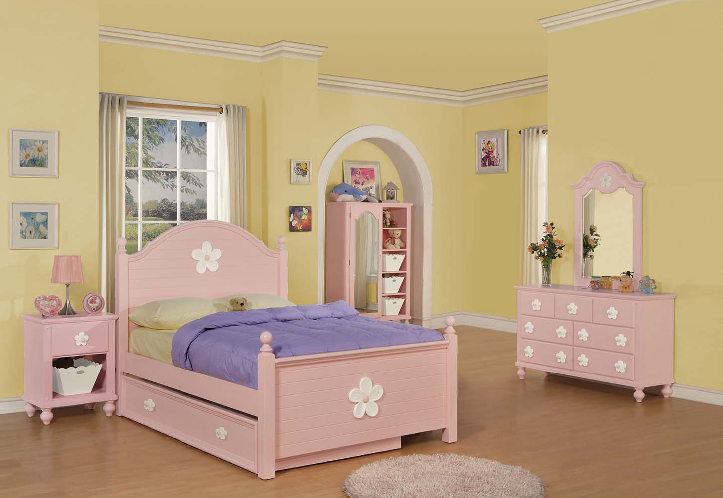 ACME Floresville - Trundle - Pink (White Flower) | Meri Furniture