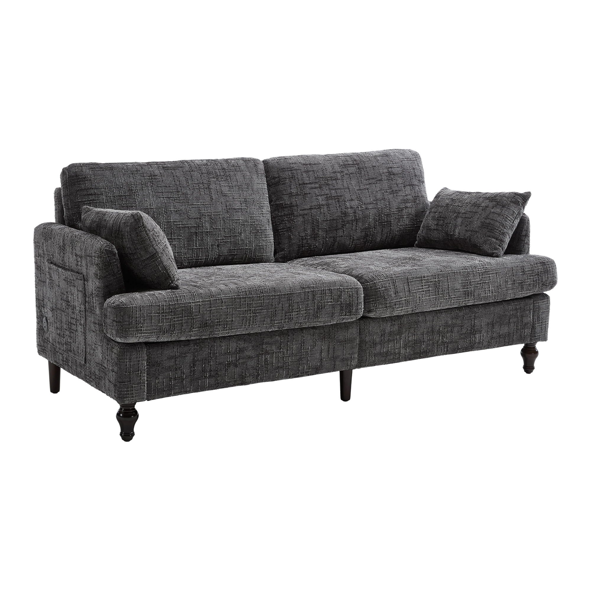 Chenille 2 Seater Sofa With LED Light, USB Charging Port, And Storage Bag