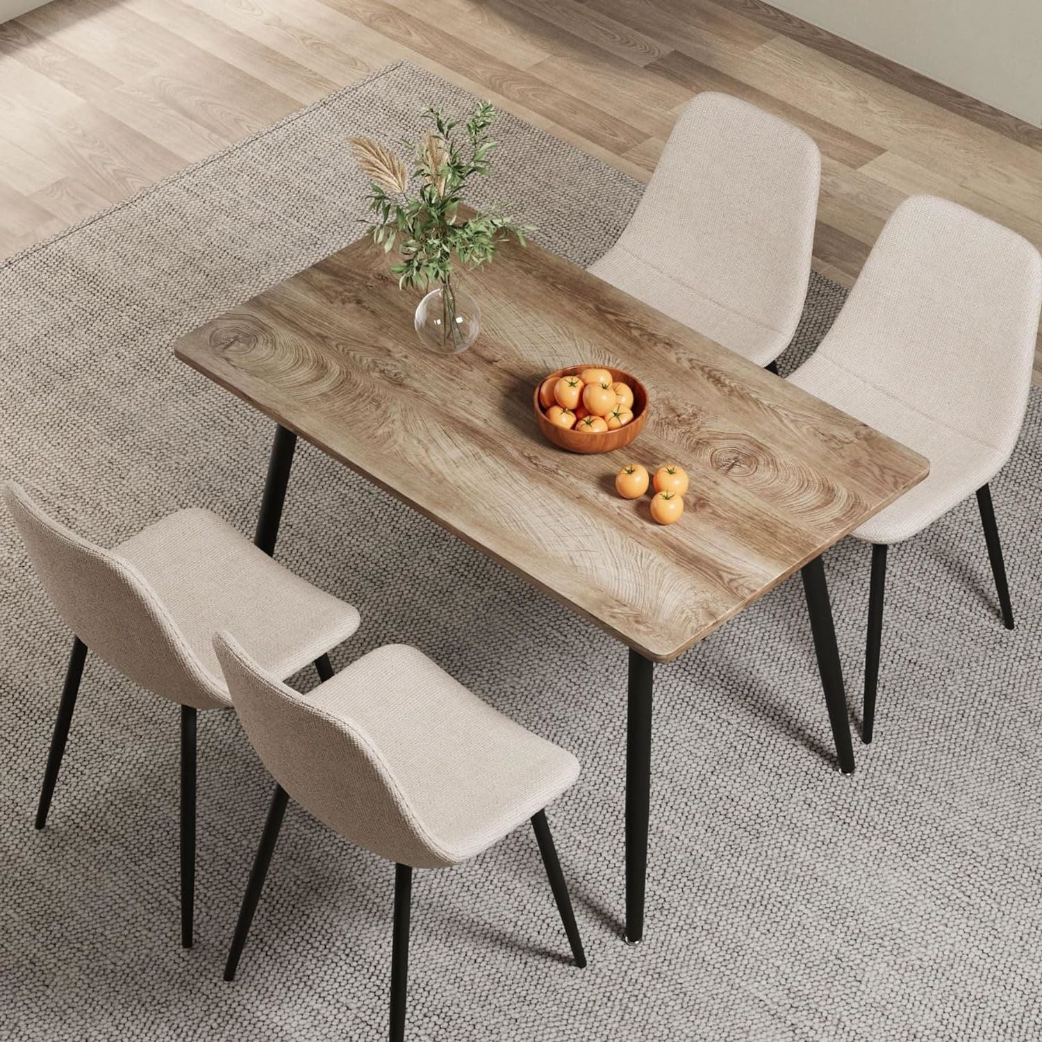 Modern Minimalist Dining Table And Chairs With Metal Legs For 4 - 6 Seats - Wood