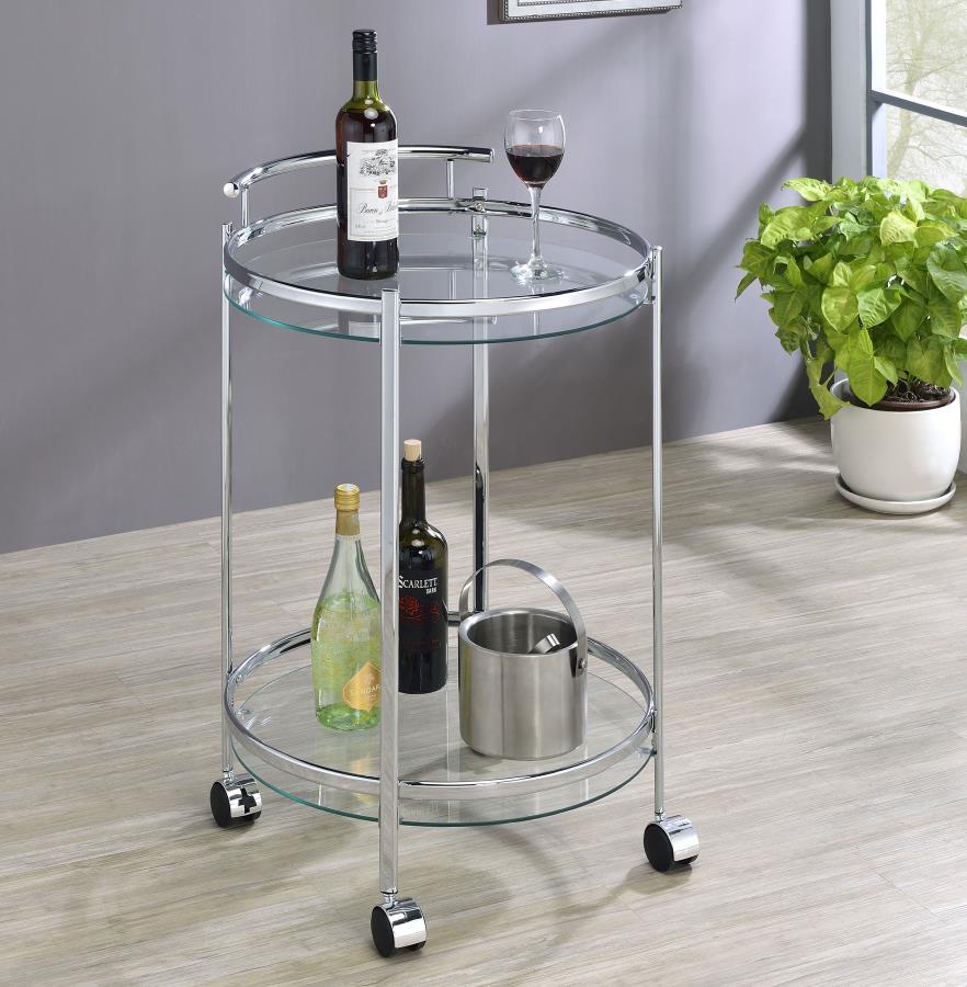 Coaster Fine Furniture Chrissy - Round Glass Shelf Metal Bar Cart | Meri Furniture