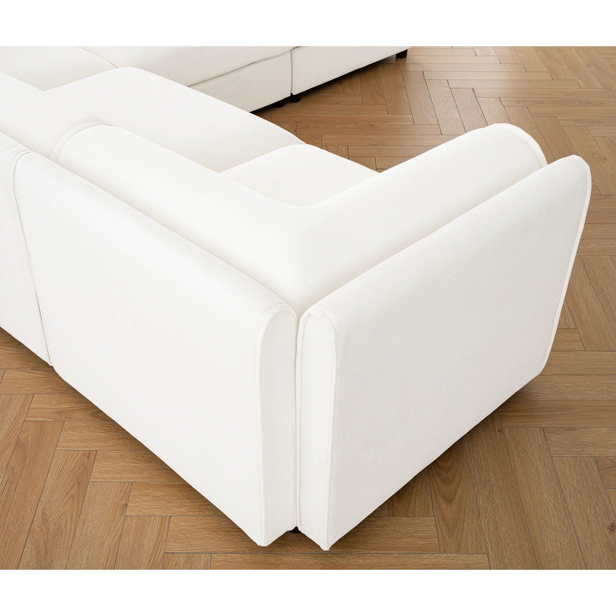 Contemporary Elegant White Chenille Sofa With Storage And Ottoman