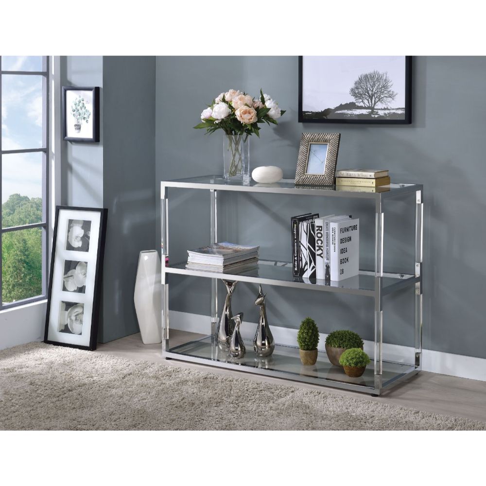 ACME Raegan - TV Stand - Clear Acrylic, Chrome & Clear Glass | Meri Furniture