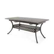 Outdoor Expandable Dining Table With Umbrella Holder, Lattice Pattern And Curved Legs - Black