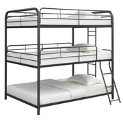 Triple Bunk Bed, Full Size With Sturdy Metal Frame And Safe Stairs - Black