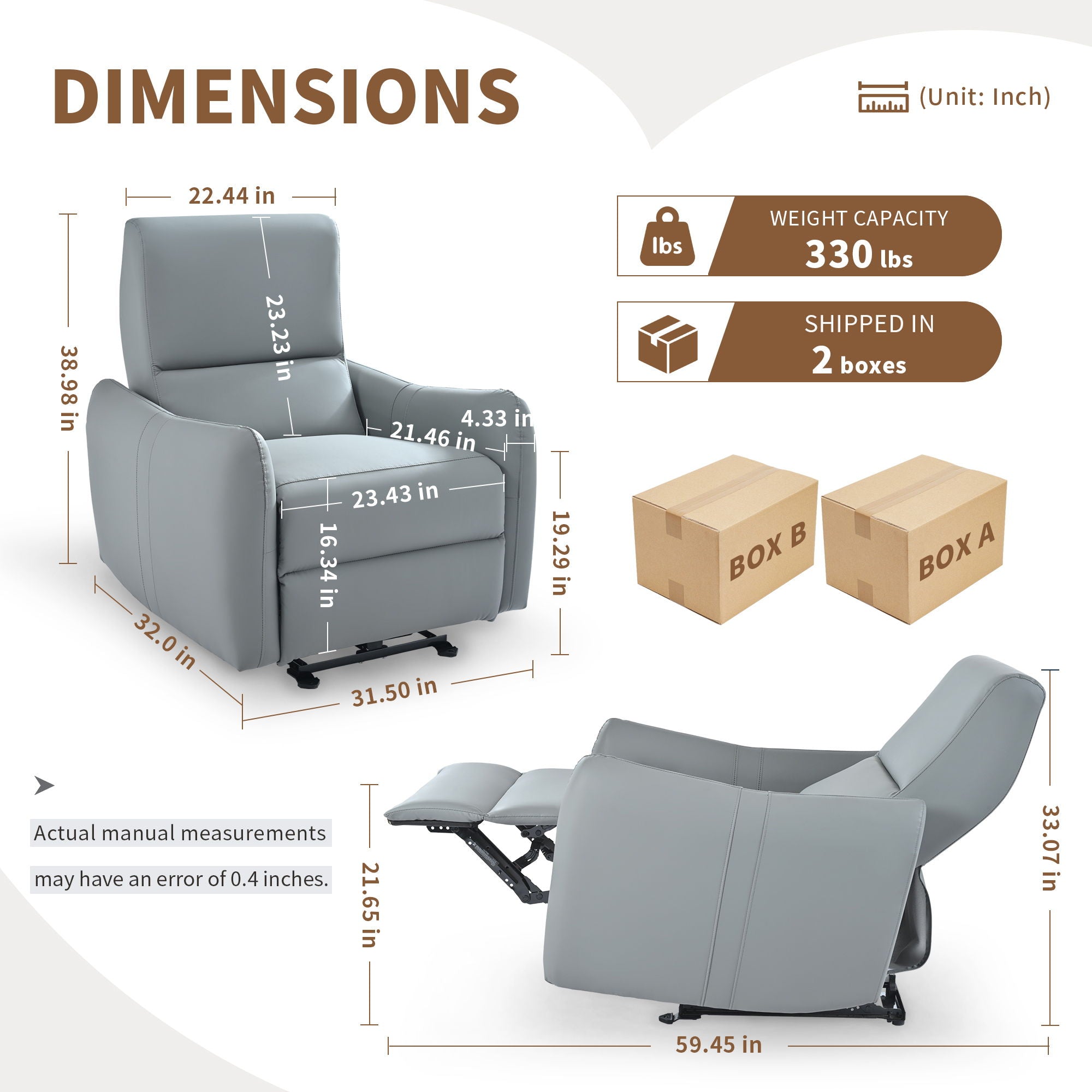 Wall Hugger Power Recliner Chair With USB Port (Type-C)