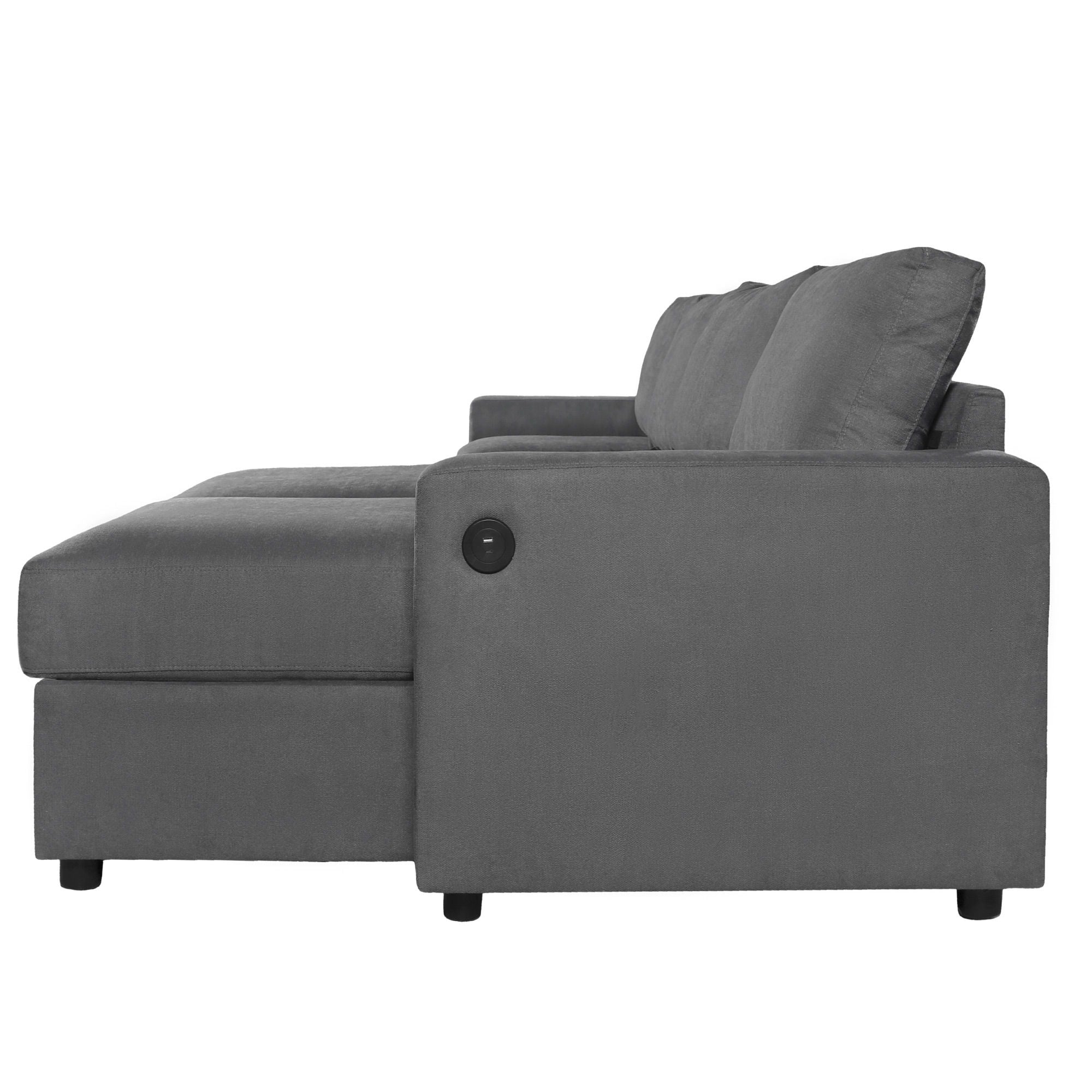 Convertible Sectional Sofa With Storage Chaise Lounges And USB Ports