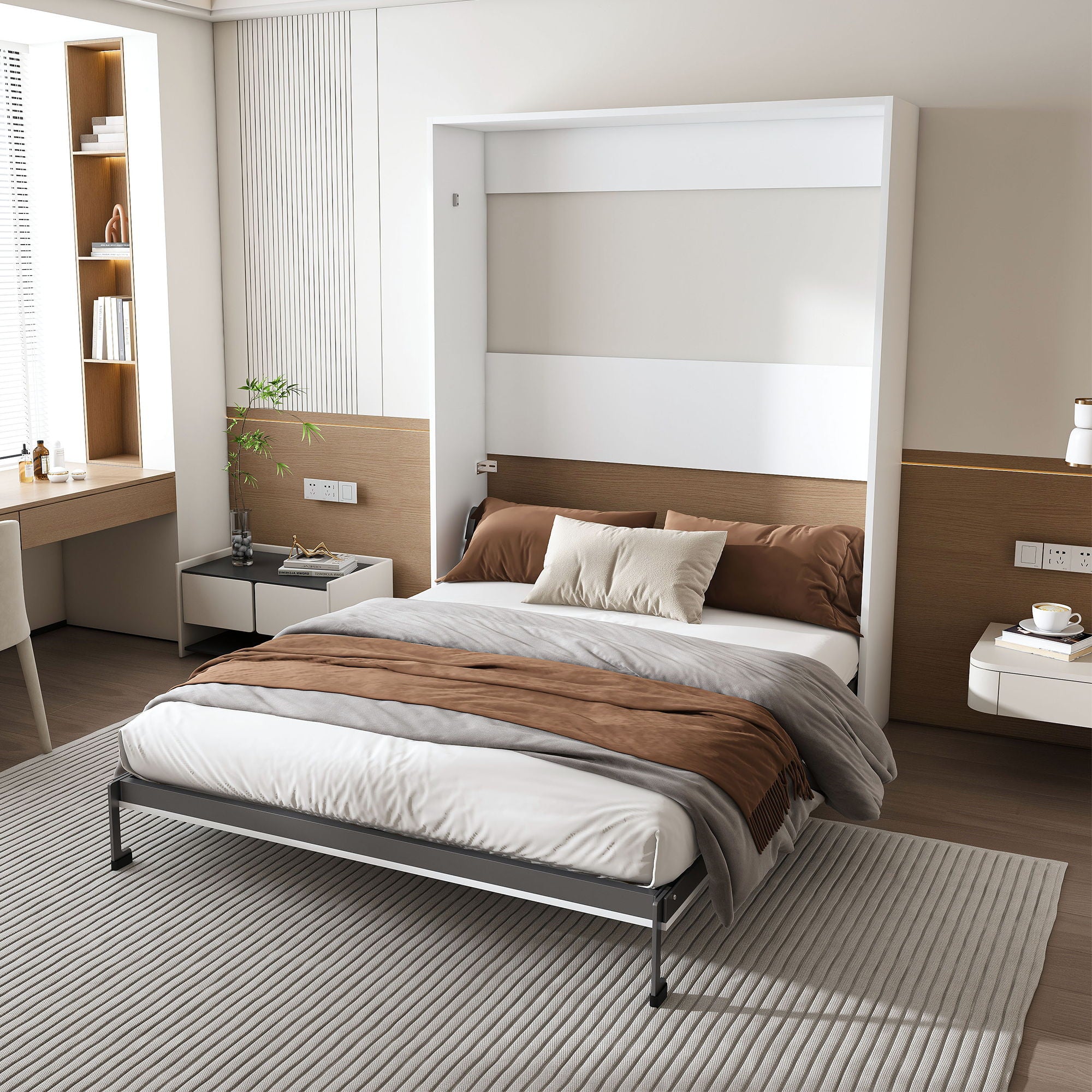 Queen Murphy Bed, Space Saving Design - White