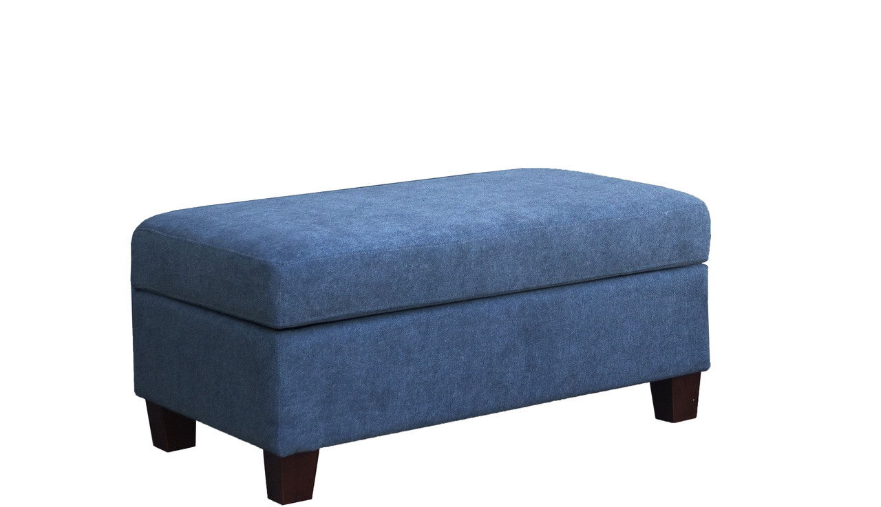 Diego 103.5"W Blue Fabric Sectional Sofa with Right Facing Chaise, Storage Ottoman, and 2 Accent Pillows