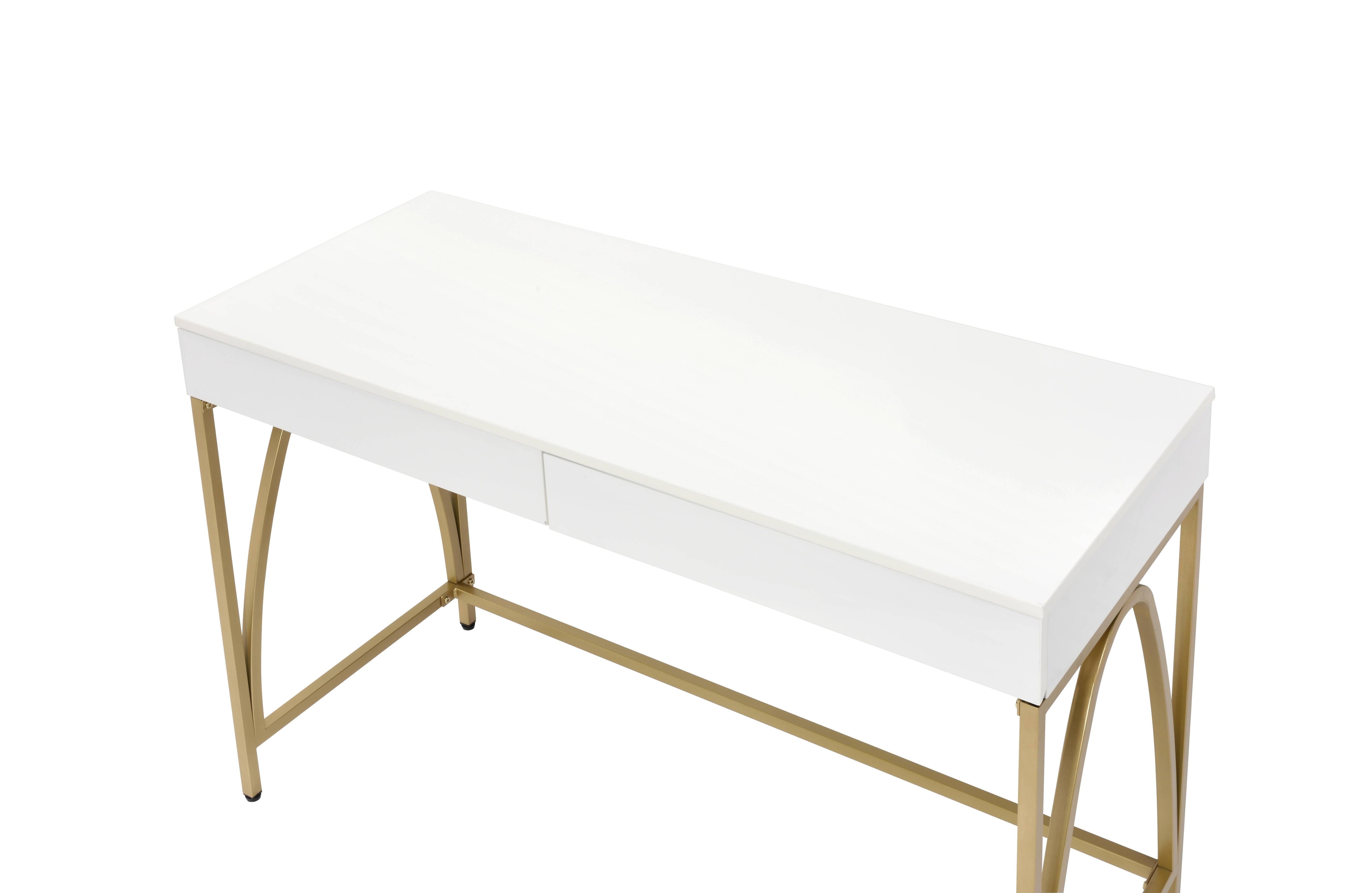 ACME Lightmane - Vanity Desk - White High Gloss & Gold Finish | Meri Furniture