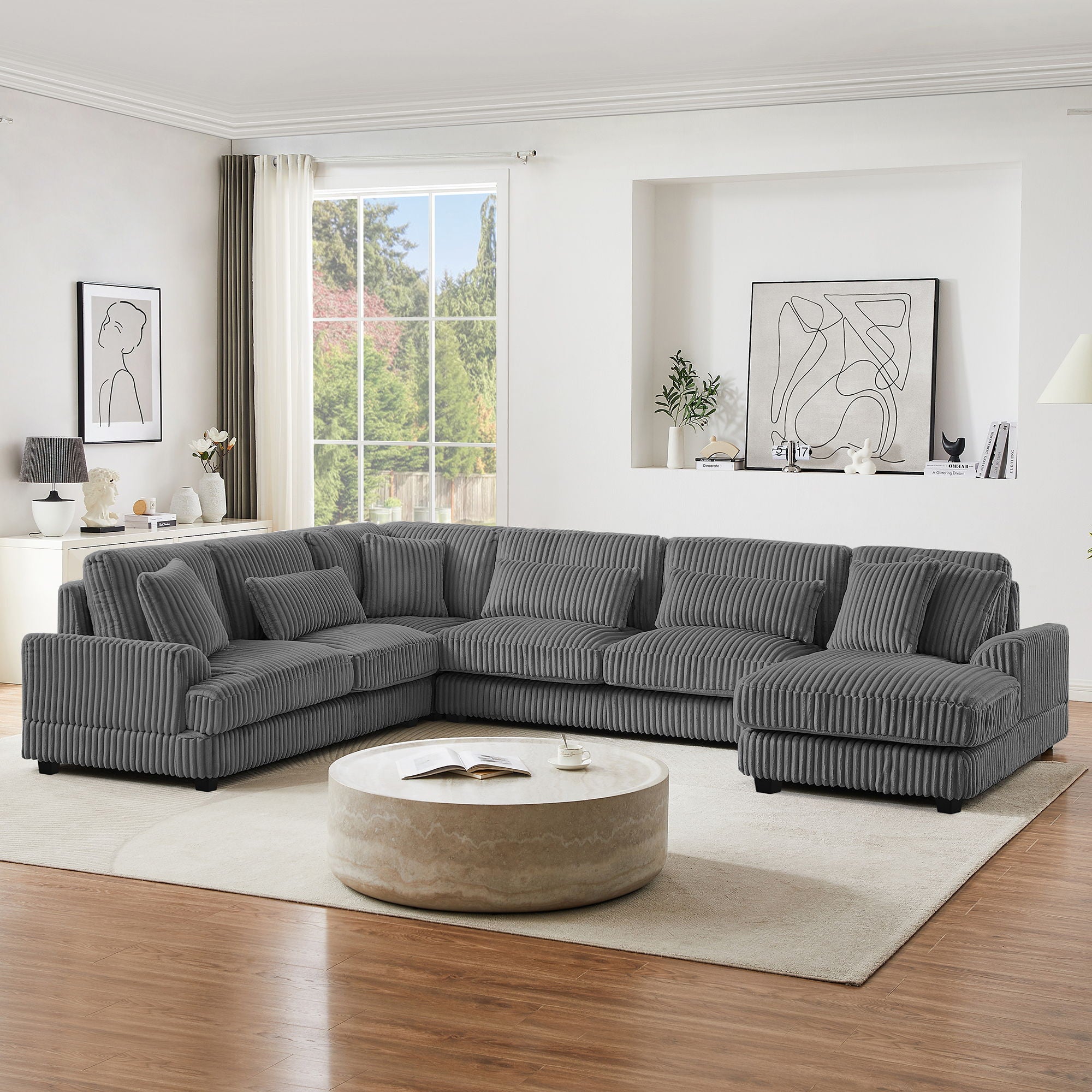 Oversized Sectional Sofa U - Shaped Sofa Couch Modern Sofa Upholstered In Soft Corduroy With A Chaise Lounge For Living Room
