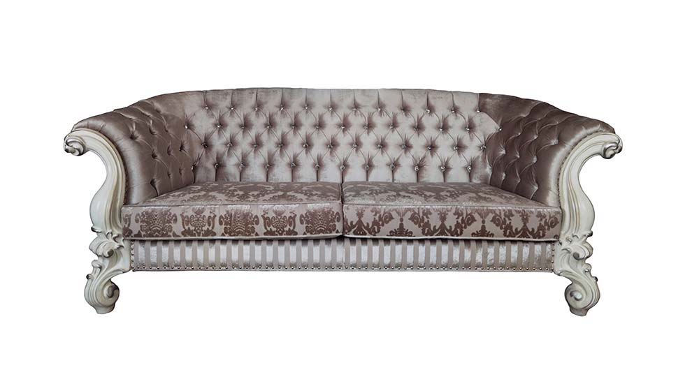 ACME Versailles - Sofa - Ivory Fabric & Bone White Finish | Meri Furniture
