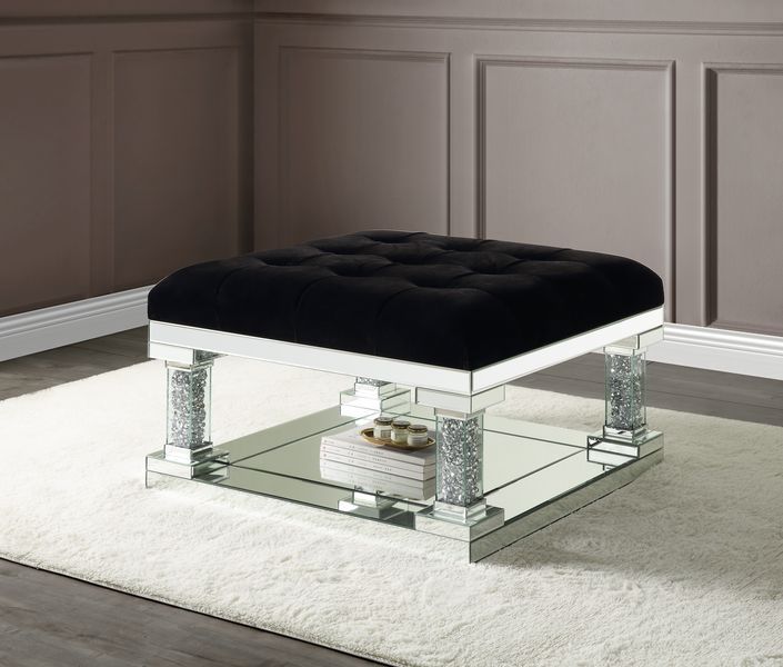ACME Noralie - Ottoman - Mirrored & Faux Diamonds - 18" | Meri Furniture