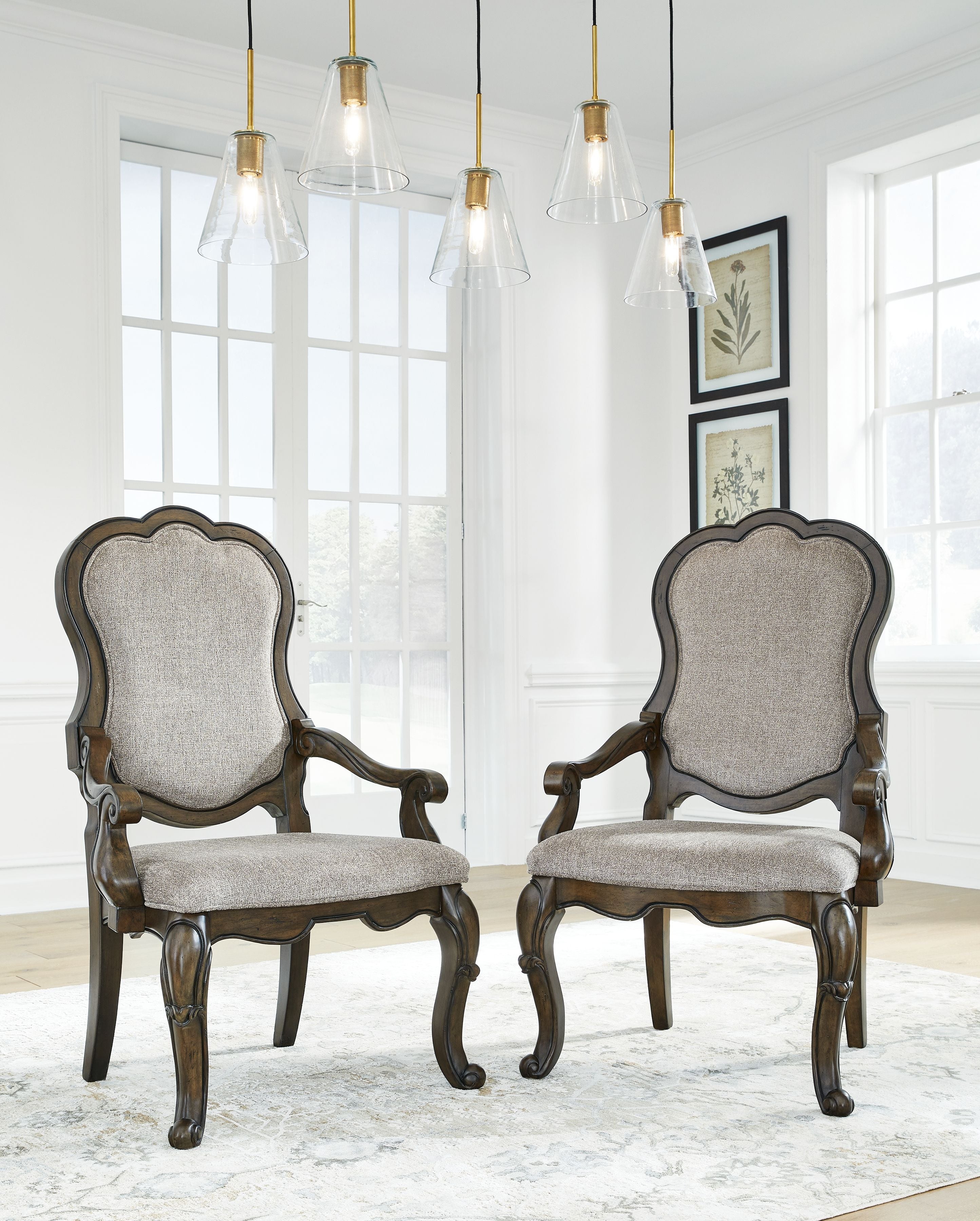Signature Design by Ashley® Maylee - Dark Brown - Dining Upholstered Arm Chair (Set of 2) | Meri Furniture