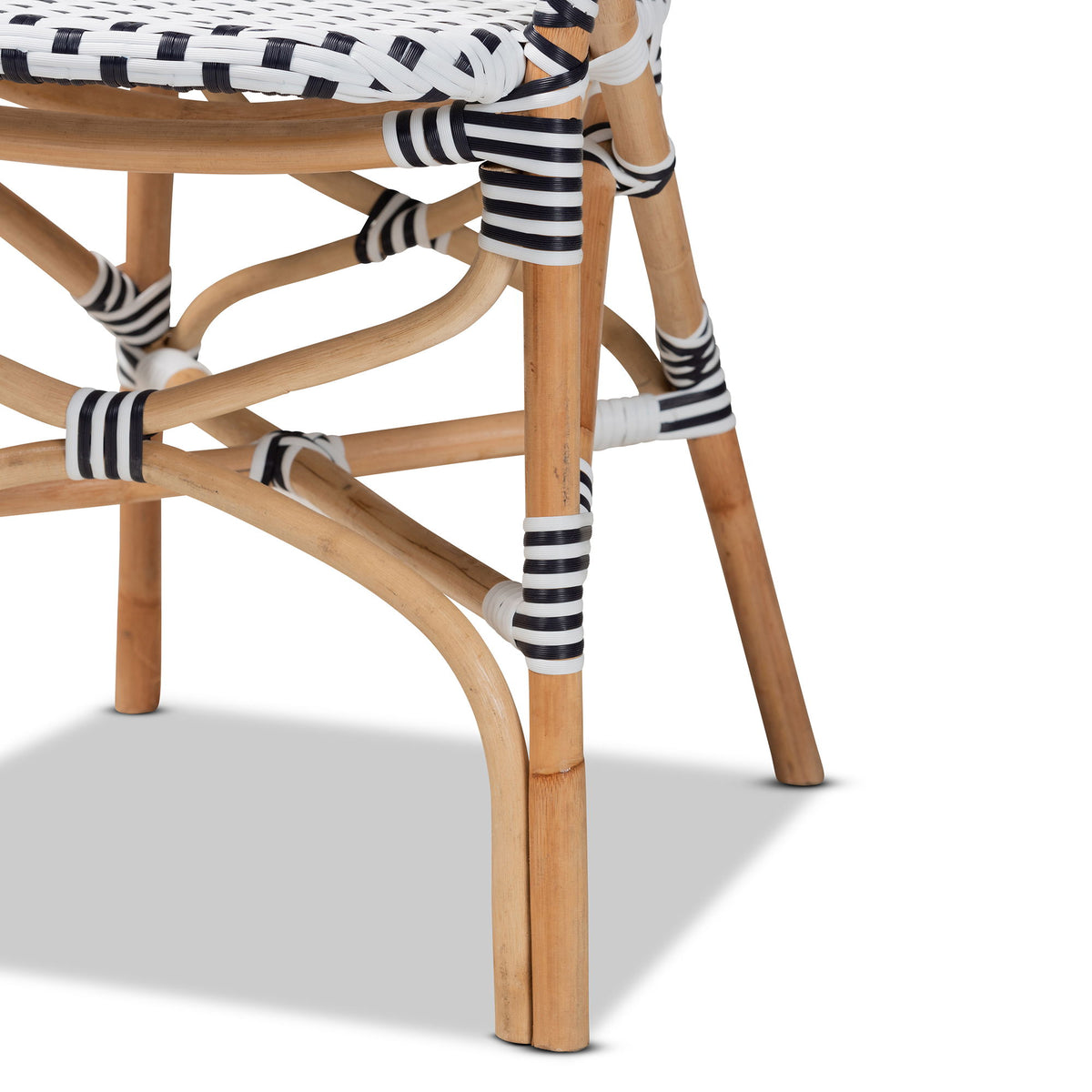 Naila Classic French Black and White Plastic and Natural Brown Rattan 5-Piece Indoor and Outdoor Bistro Set
