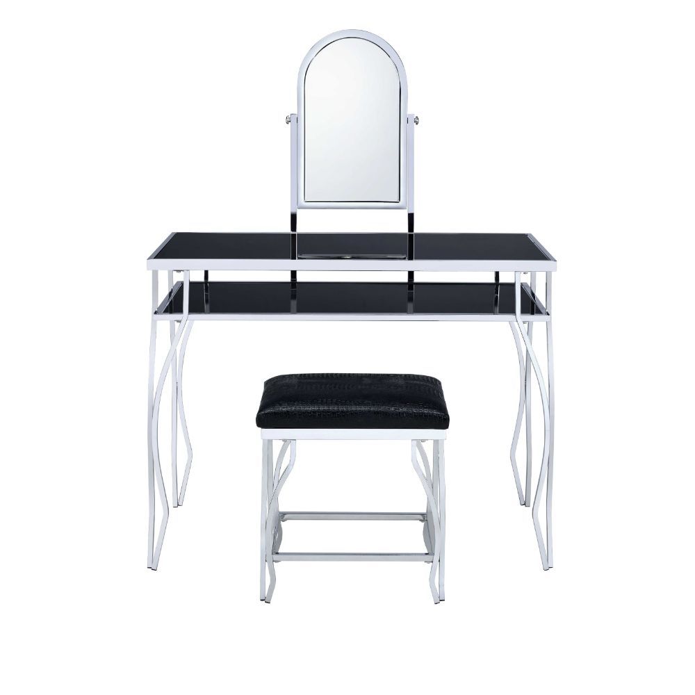 ACME Carene - Vanity Desk - Black PU & Chrome | Meri Furniture