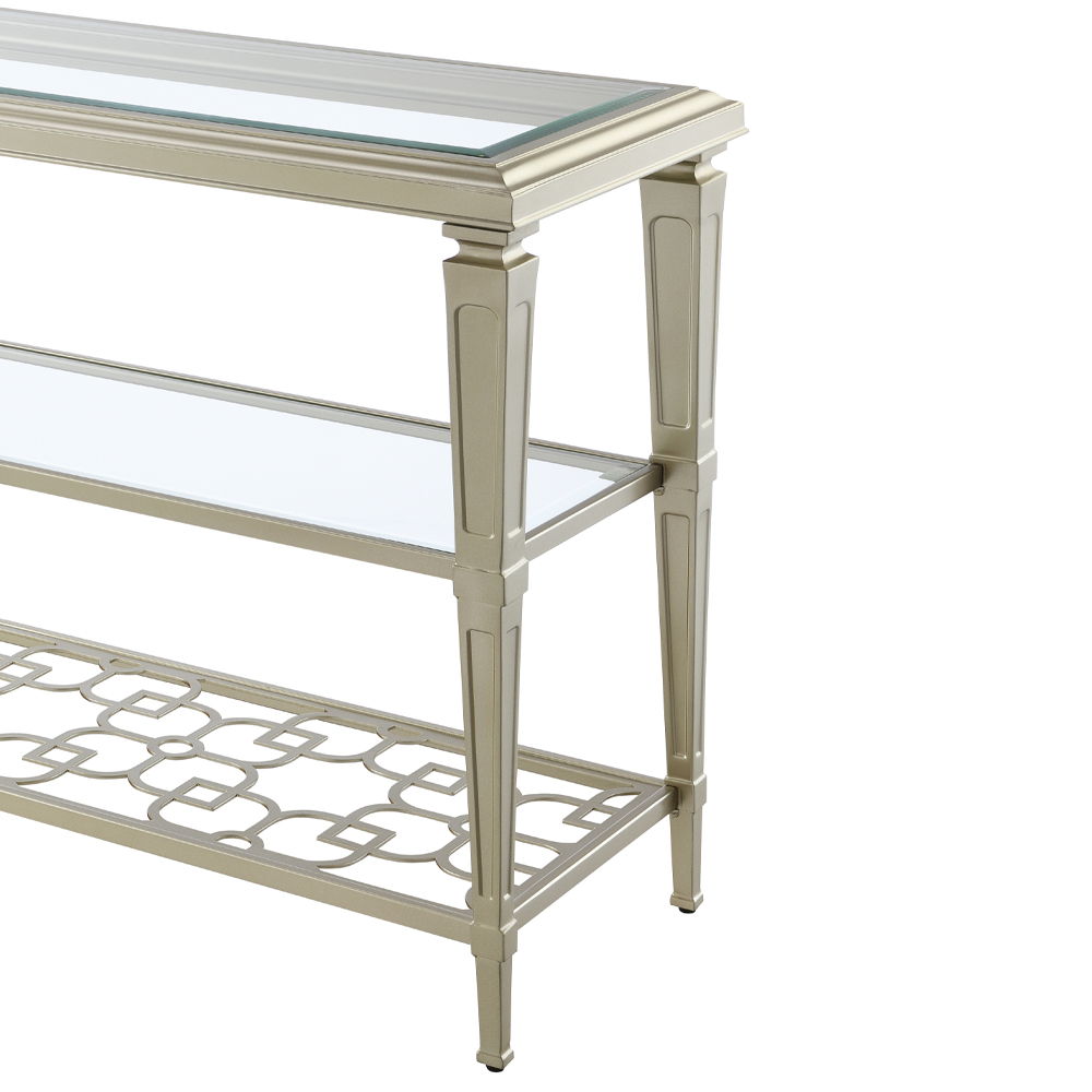 ACME Zaba - Sofa Table - Glass Top & Silver | Meri Furniture