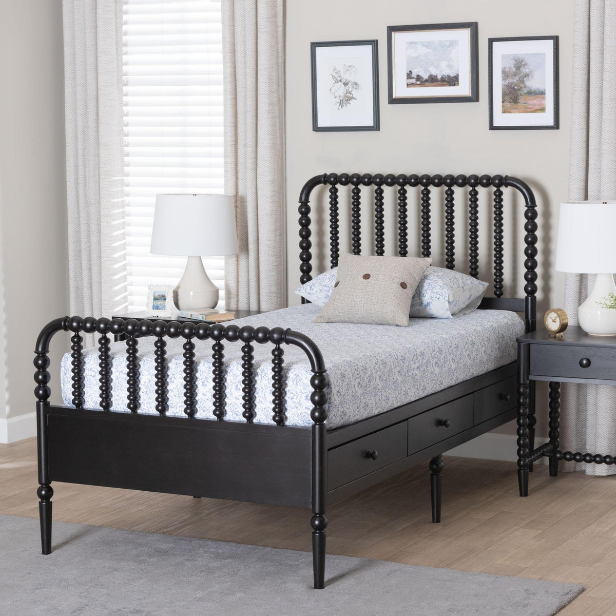 Lucera 6-Drawer Platform Bed with Bobbin Frame, Twin, Black