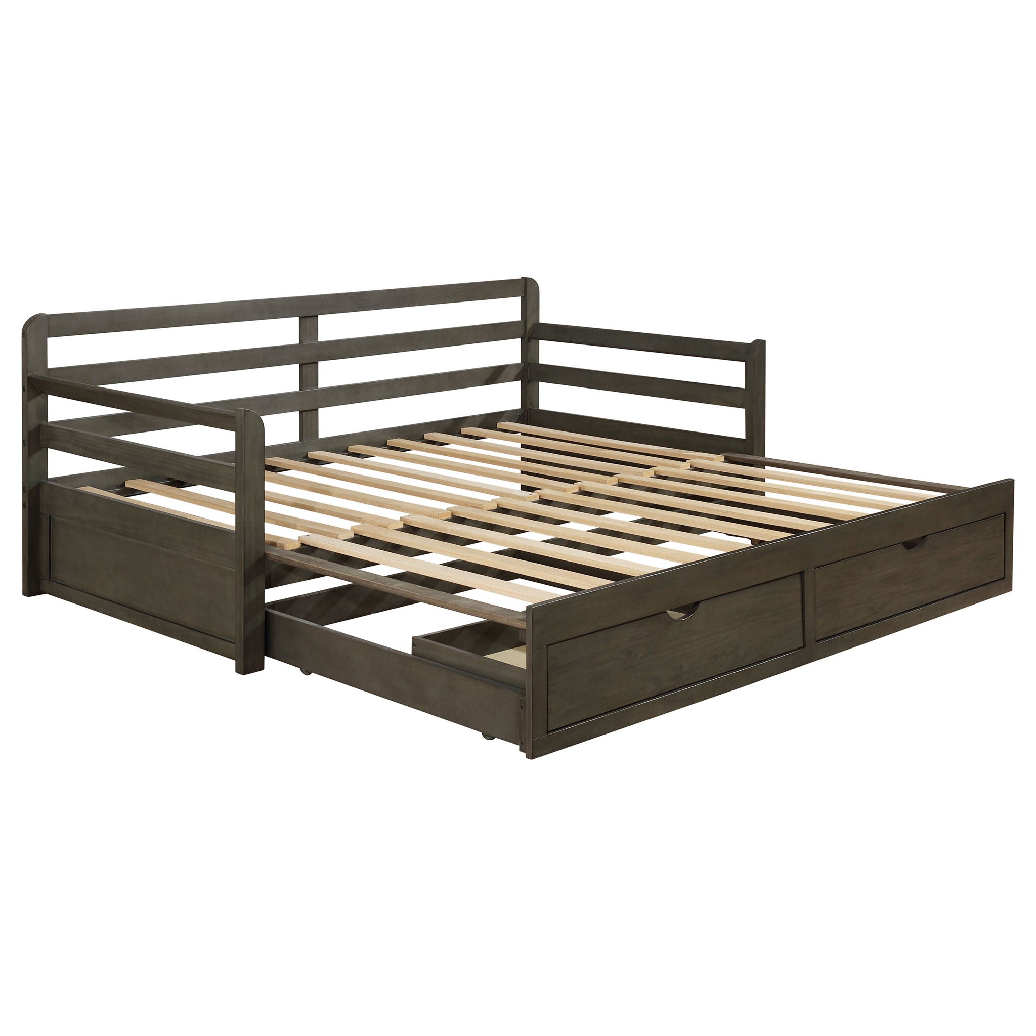 Twin Long 2 Drawer Daybed With Extendable Trundle, Storage Drawers, Fits Standard Mattress - Gray