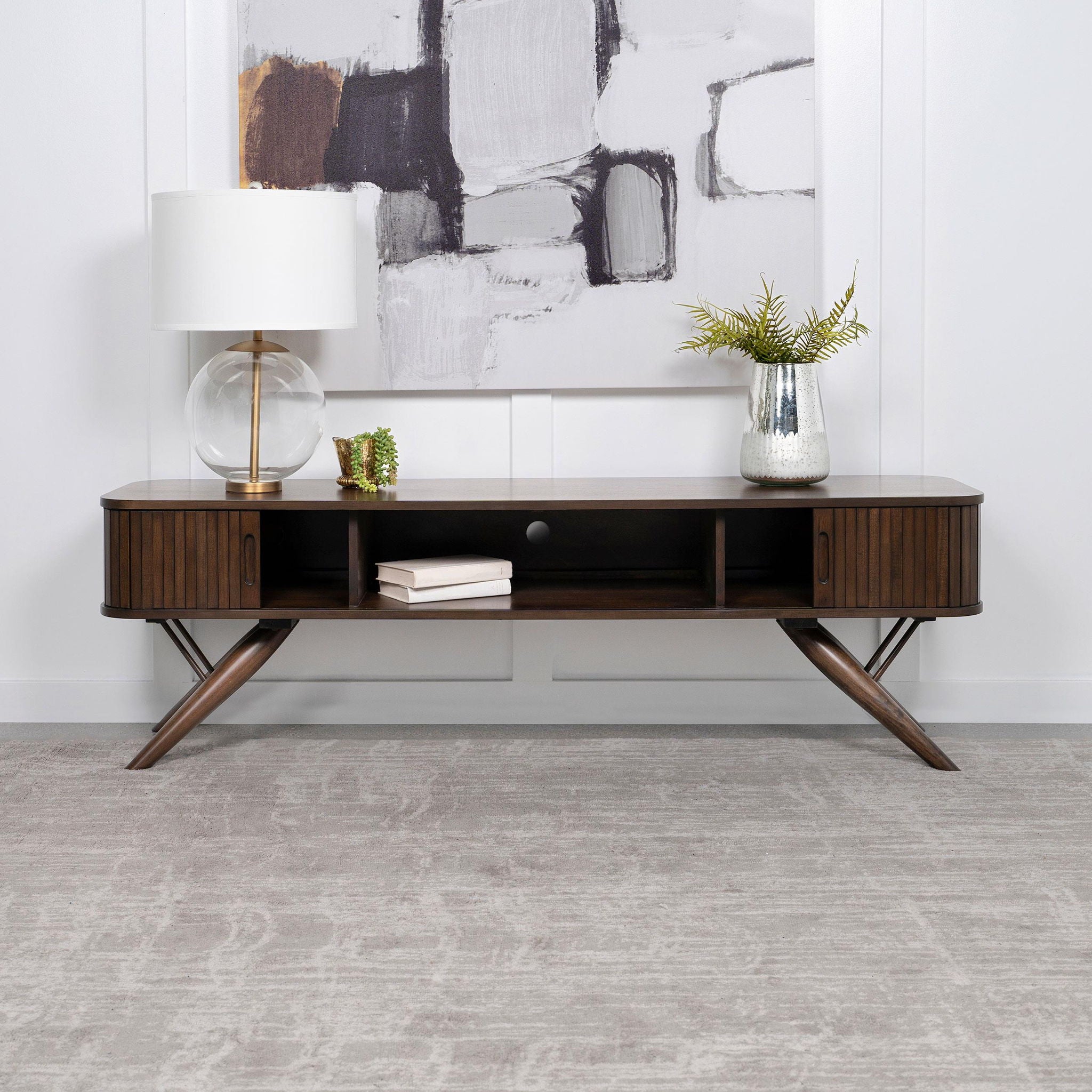 Valna Wood 71-inch TV Stand with Sliding Doors Walnut