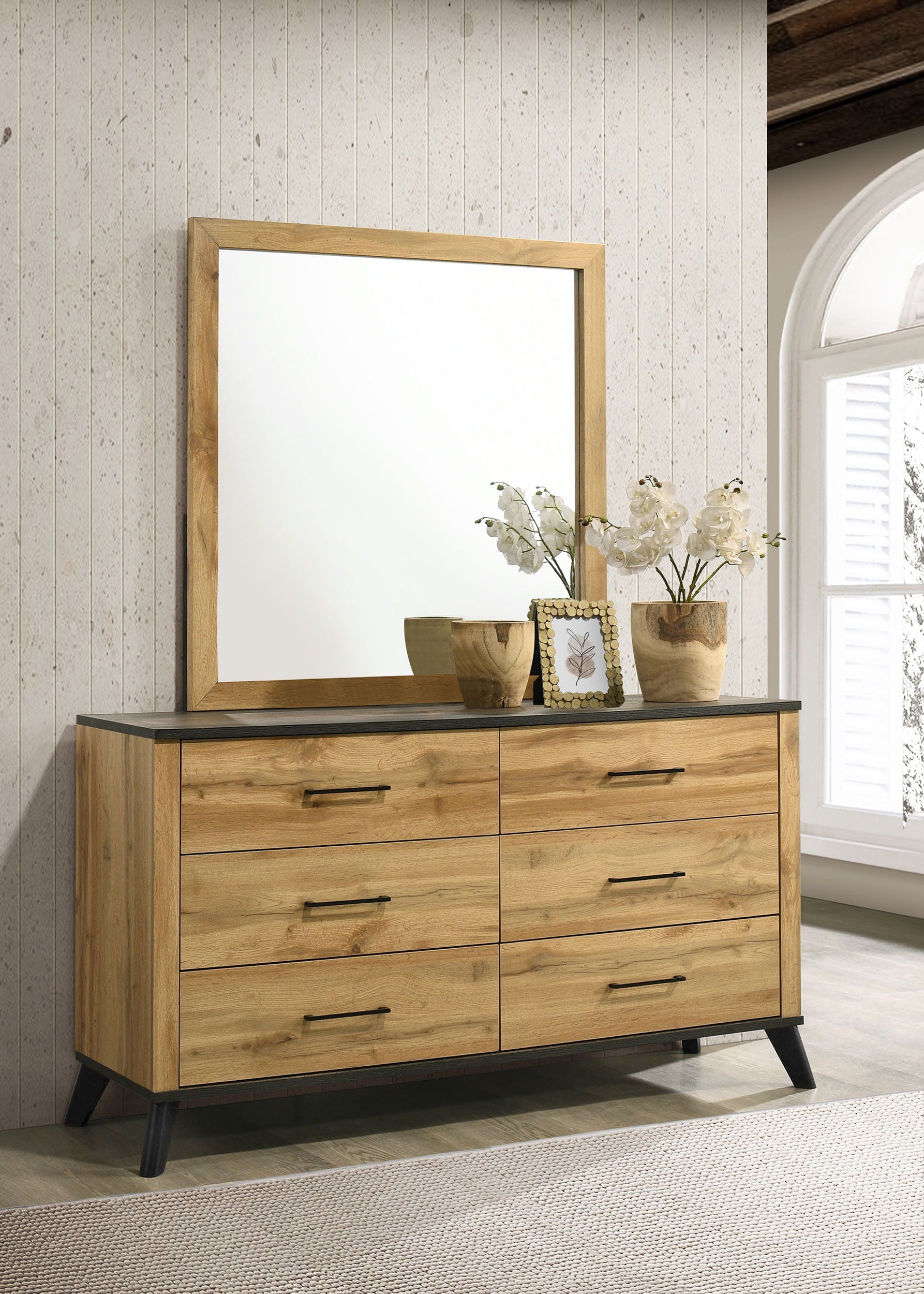 Coaster Fine Furniture Kaywood - 6-Drawer Dresser And Mirror - Natural Pine | Meri Furniture
