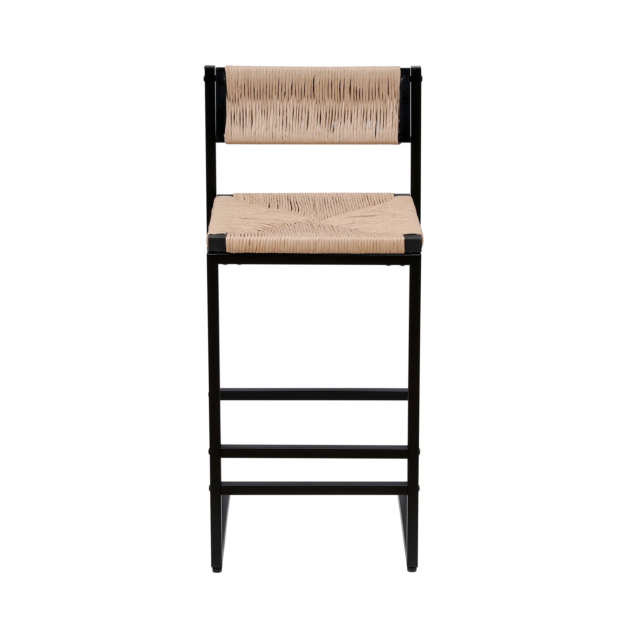 Bar Stools Paper Rope Weave Dining Chairs With Back Hand Weave Stools For Kichen Island, Bar & Counter (Set of 2)