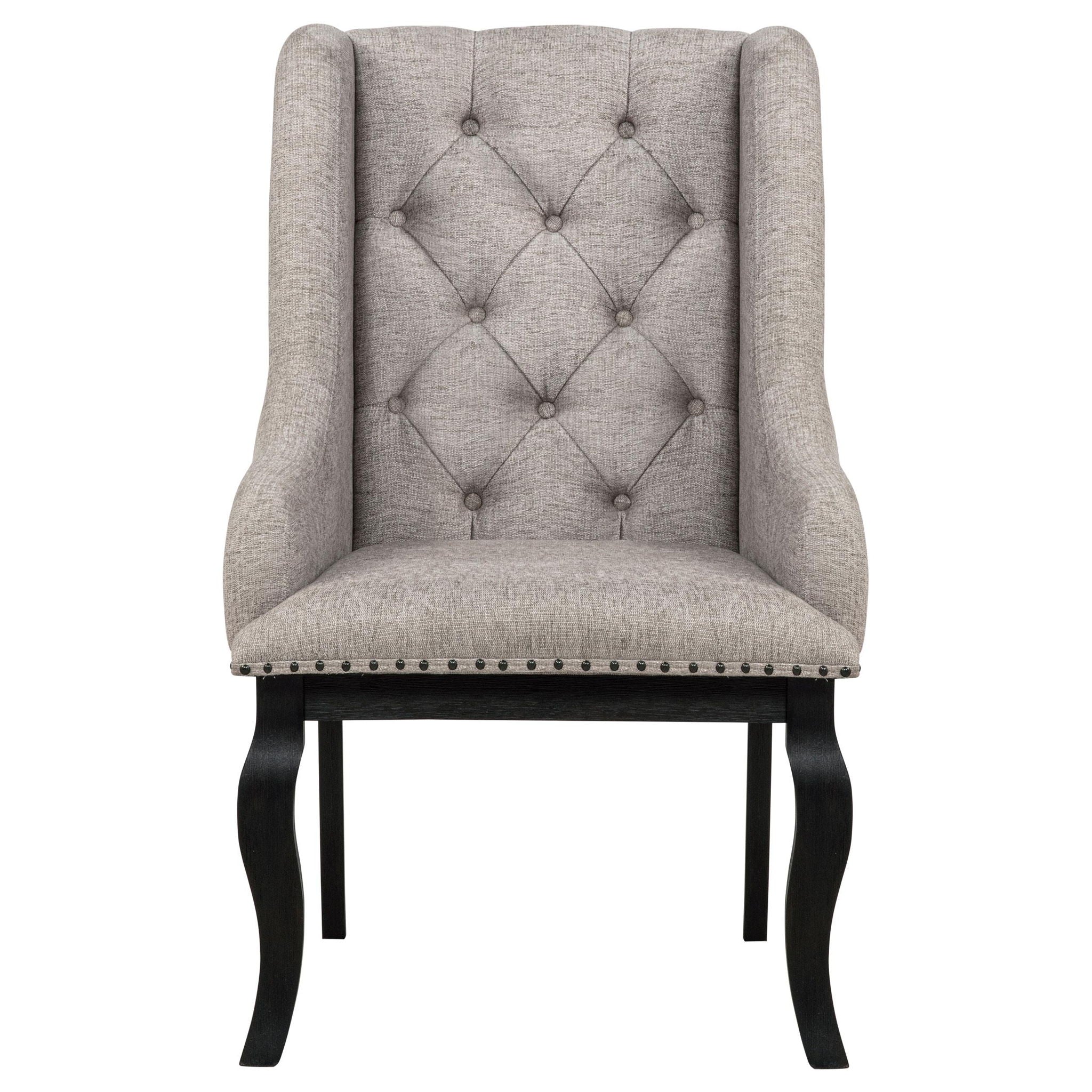 Phelps Upholstered Dining Arm Chair Tan Distressed Noir (Set of 2)
