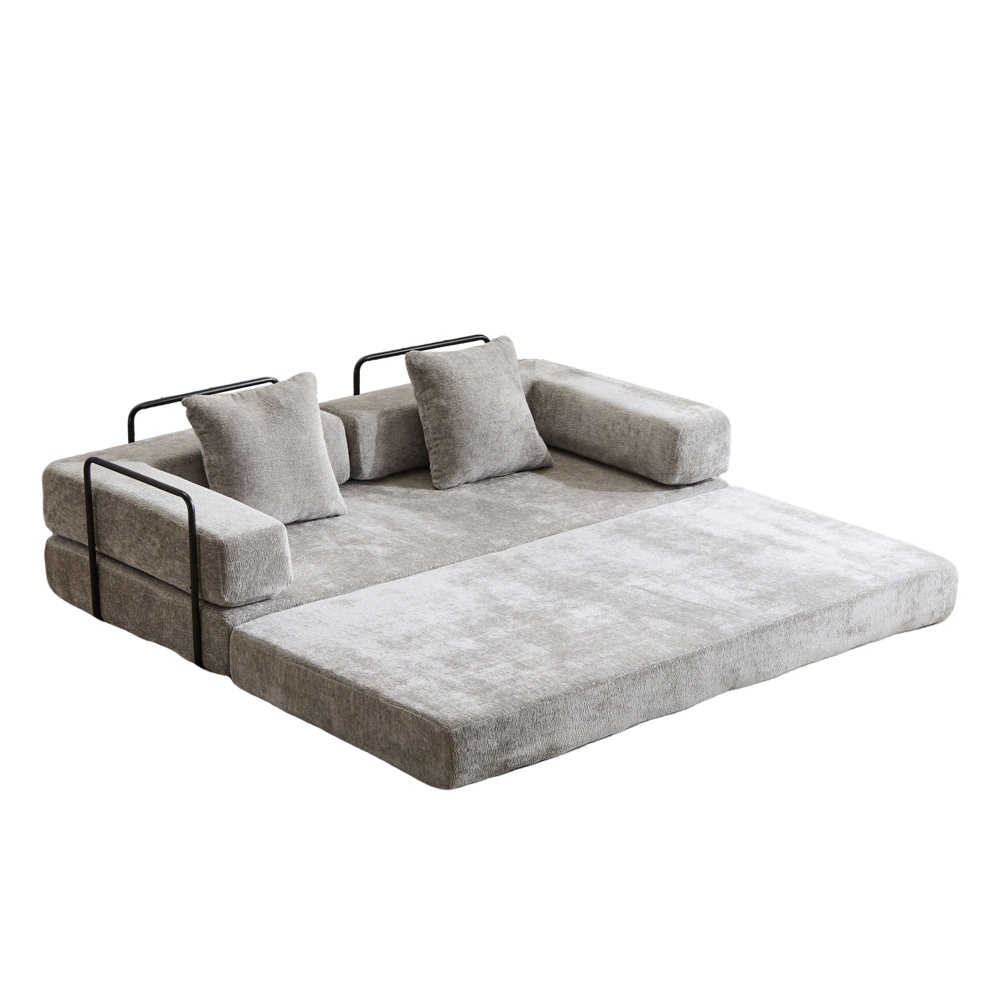 Convertible Floor Sofa Bed With Pillow Back Support Armrest