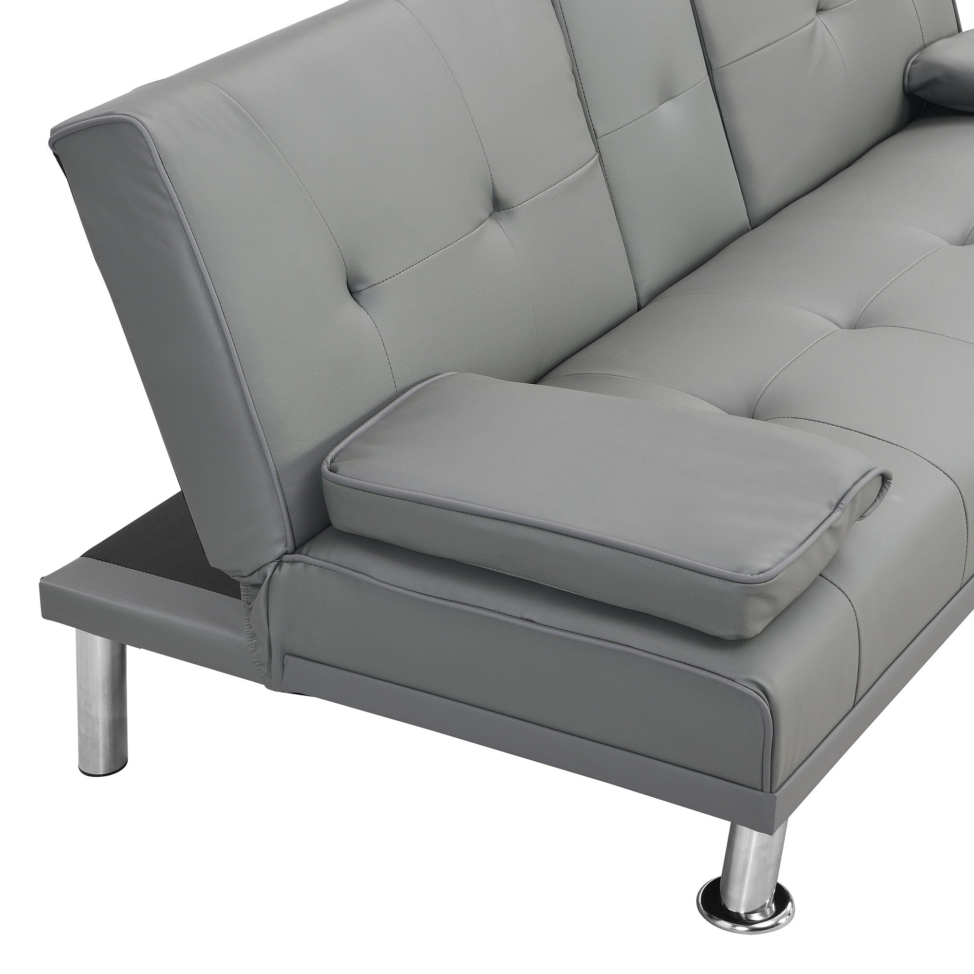 Modern Sofa Bed With Armrest 2 Holders, Wood Frame & Stainless Leg