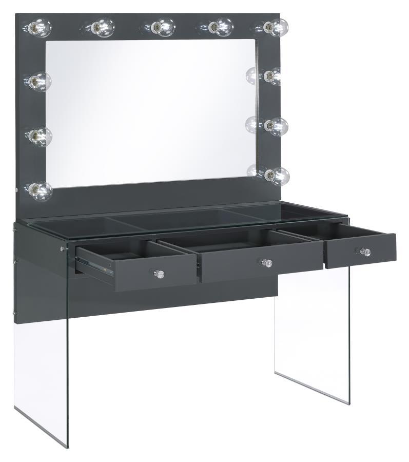 Coaster Fine Furniture Afshan - 3-Drawer Vanity Set With Lighting - Gray High Gloss | Meri Furniture