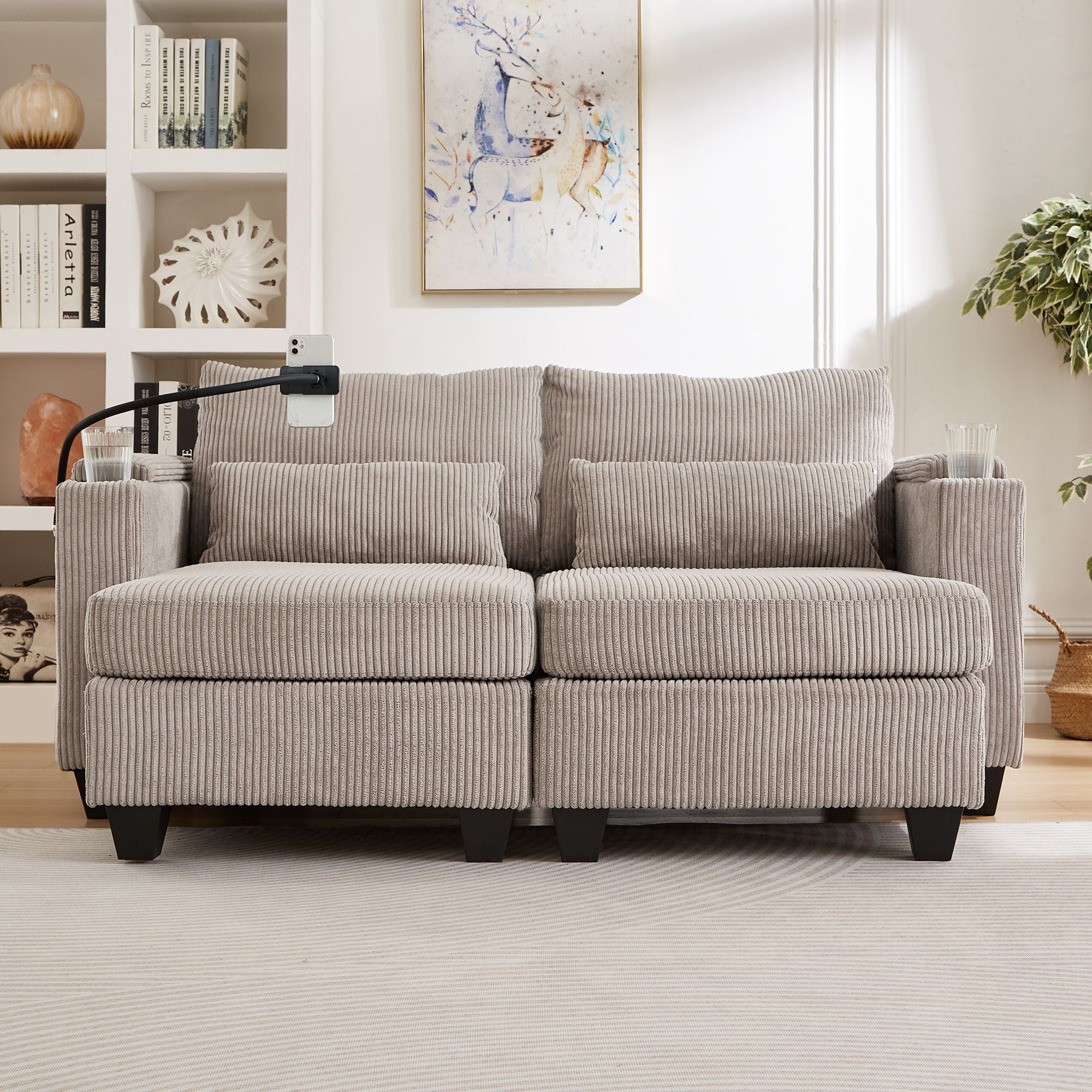 Convertible Chaise Lounge Sofa Chair With USB Ports, Cup Holders, Phone Holder And Storage