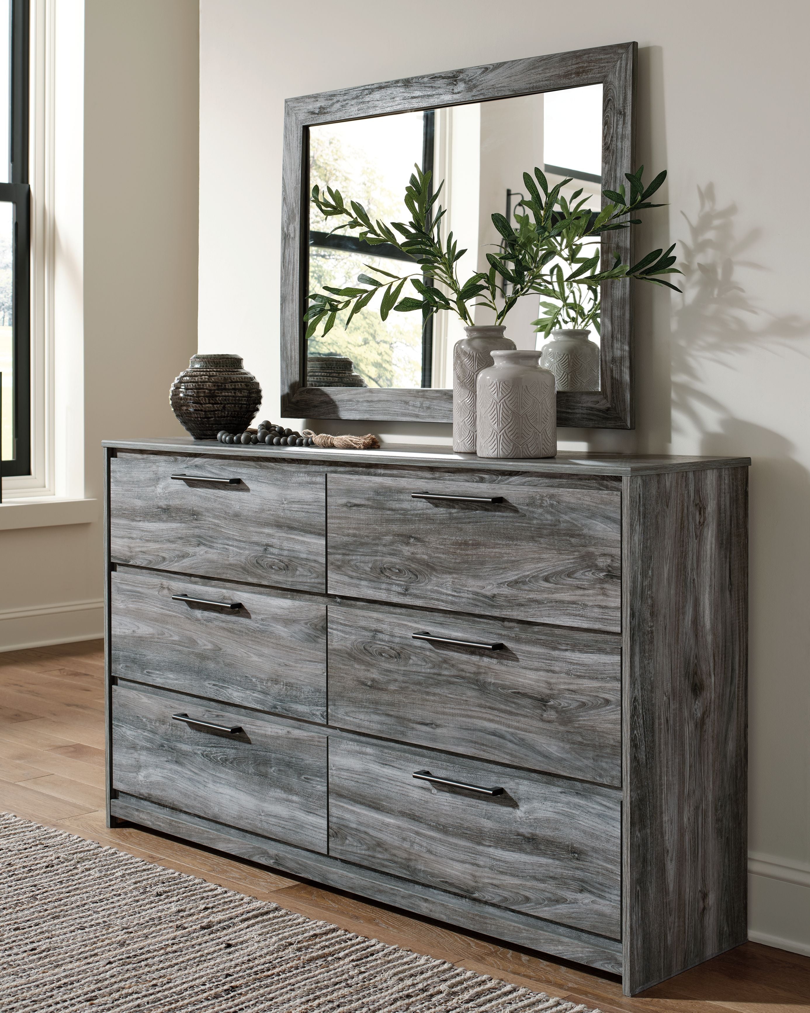 Signature Design by Ashley® Baystorm - Gray - Dresser, Dark Gray Mirror | Meri Furniture