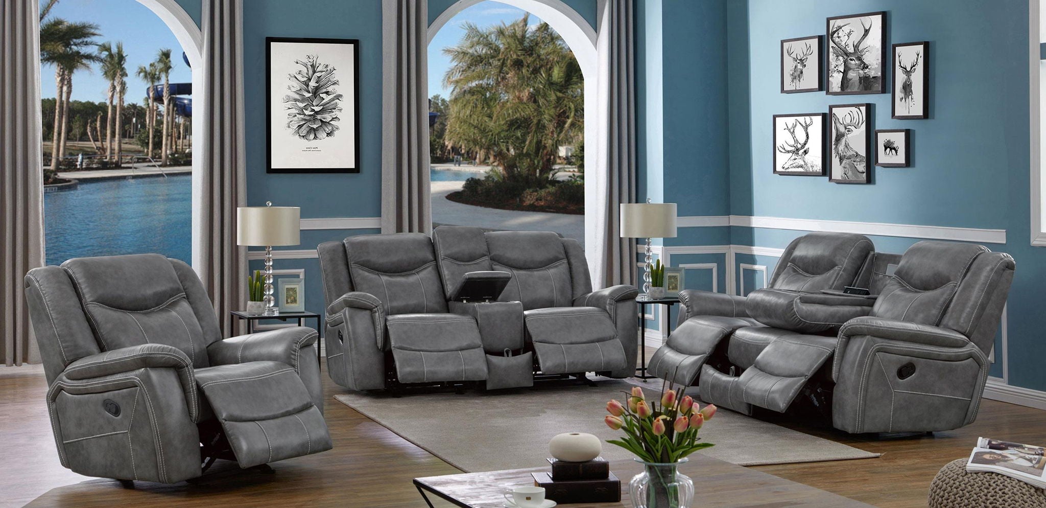 Conrad Upholstered Padded Arm Glider Loveseat Grey