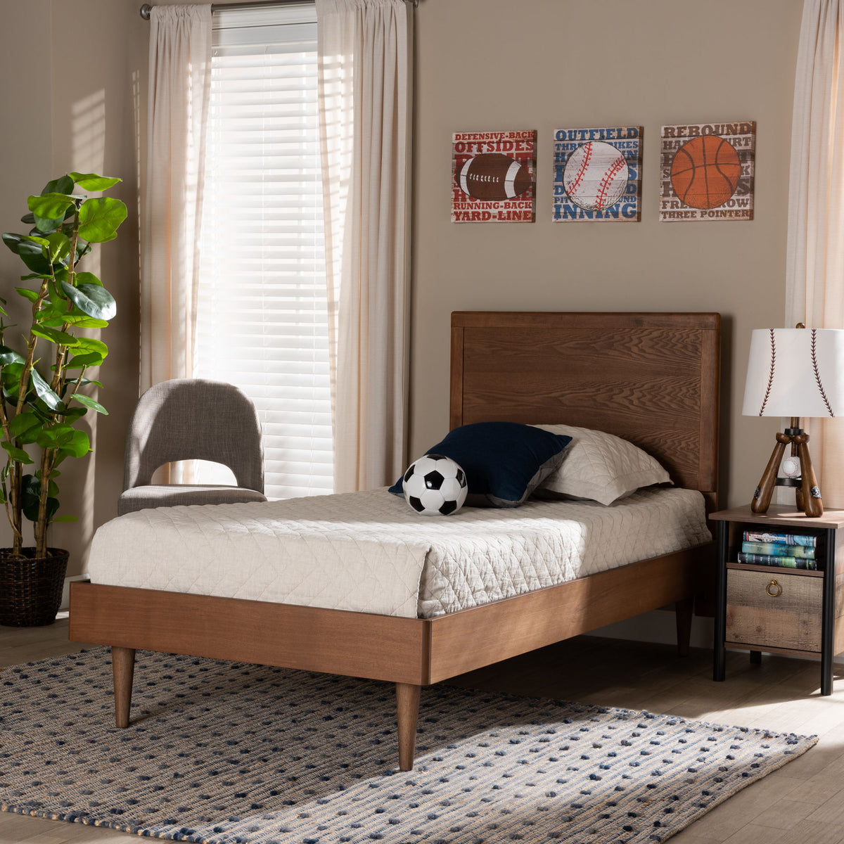 Hiro Mid-Century Modern Walnut Brown Finished Wood Twin Size Platform Bed