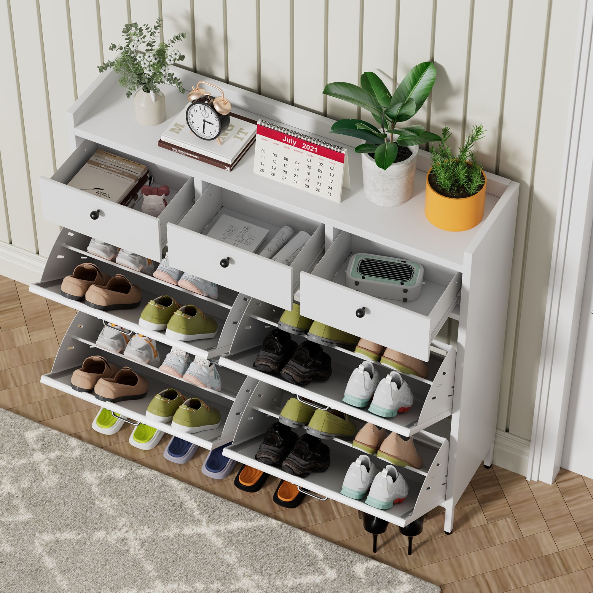 Shoe Cabinet With Flip Drawers