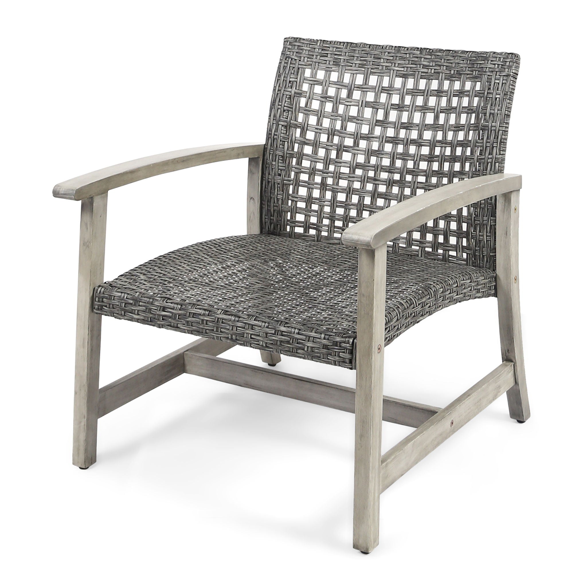 Outdoor Club Chair With Rattan Cover And Acacia Wood Frame - Gray