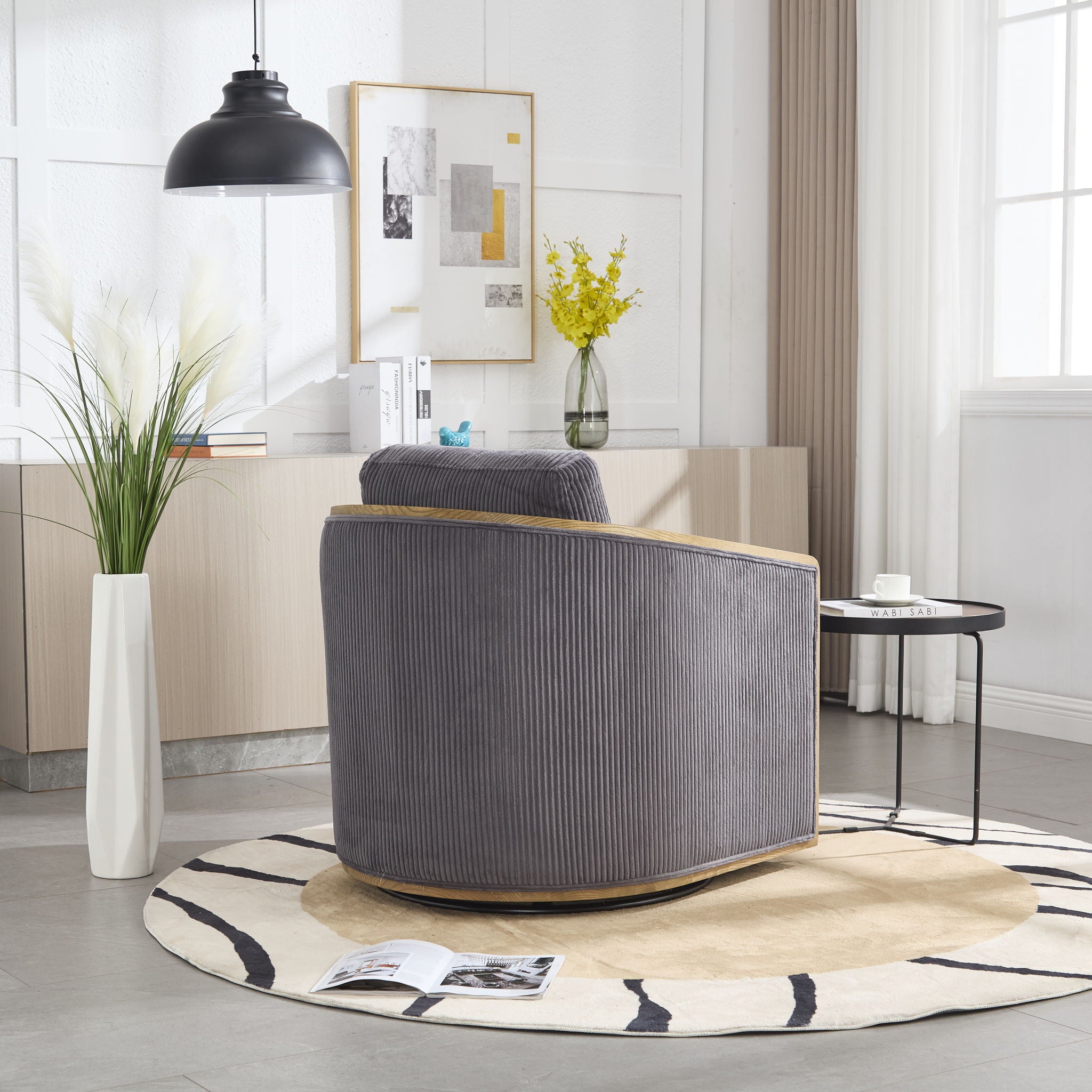 Corduroy Barrel Chair, 360 Degree Swivel