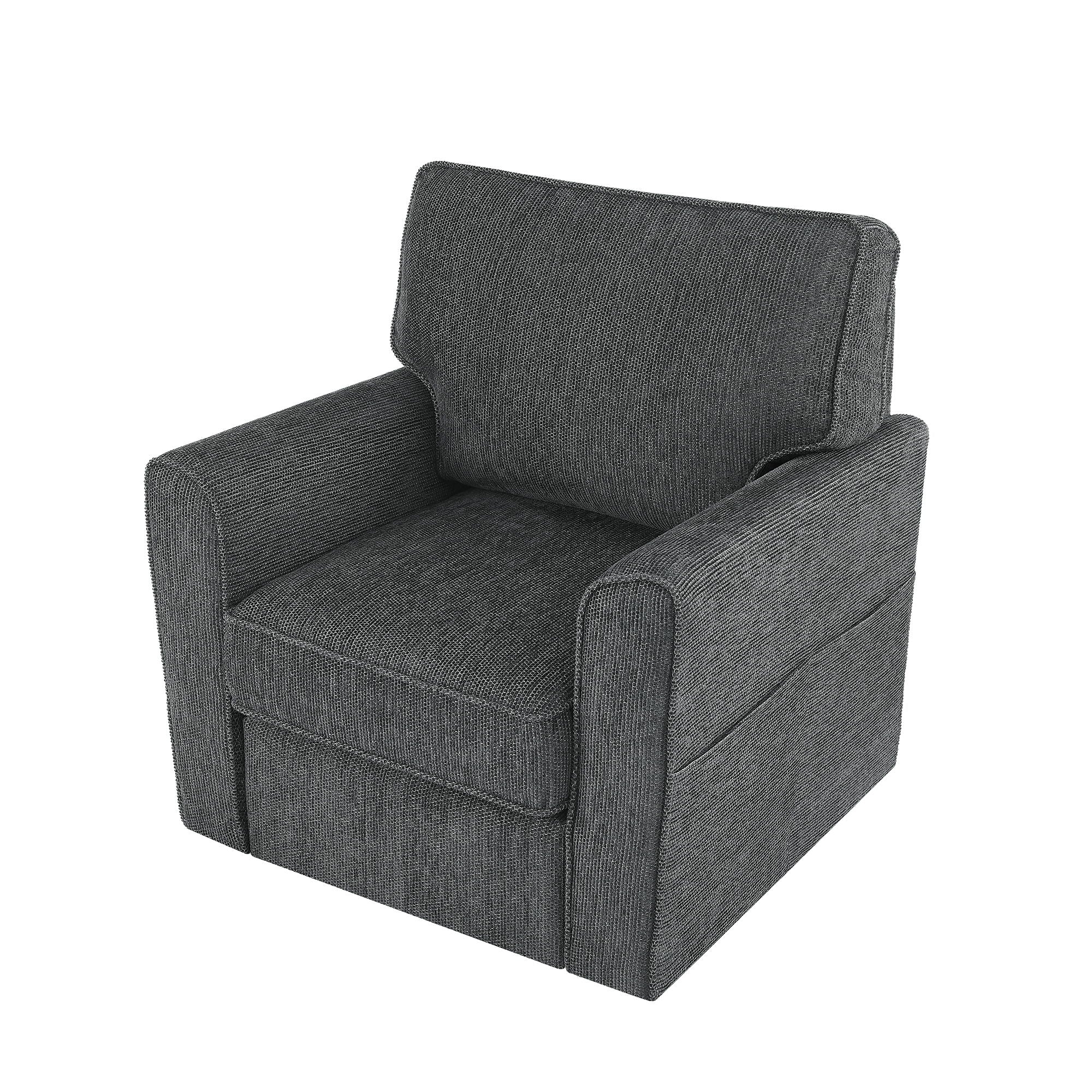 360° Swivel Accent Barrel Armchair With Side Pockets, Compact Design